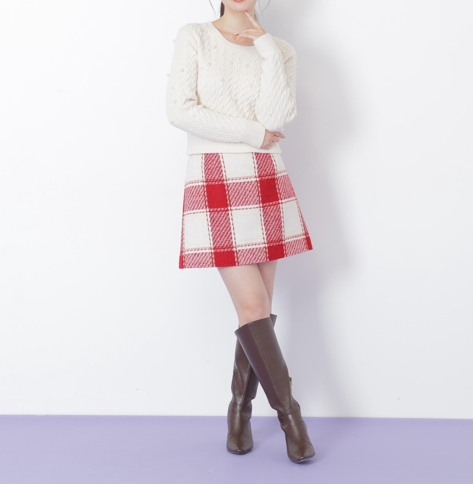 ロービングチェックミニスカート レッド1