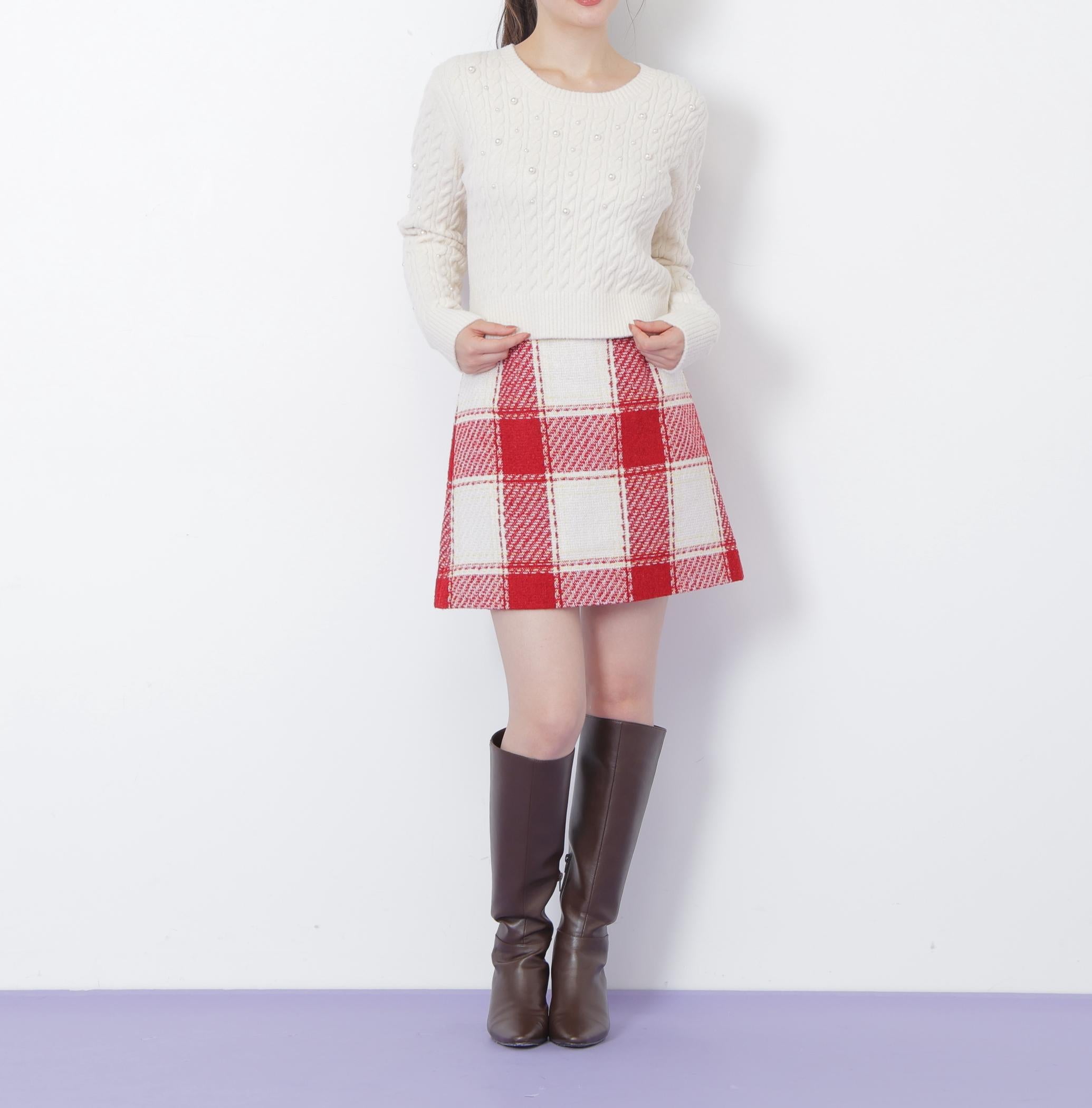 ロービングチェックミニスカート レッド1