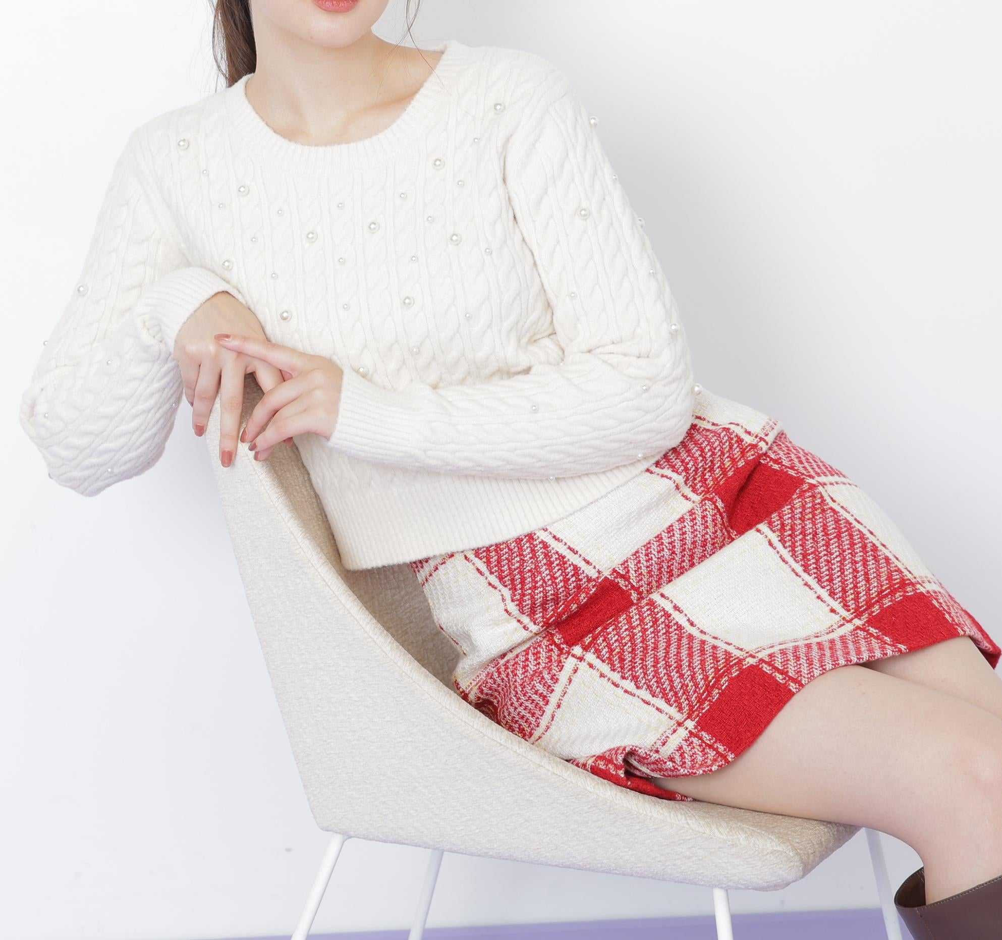 ロービングチェックミニスカート レッド1