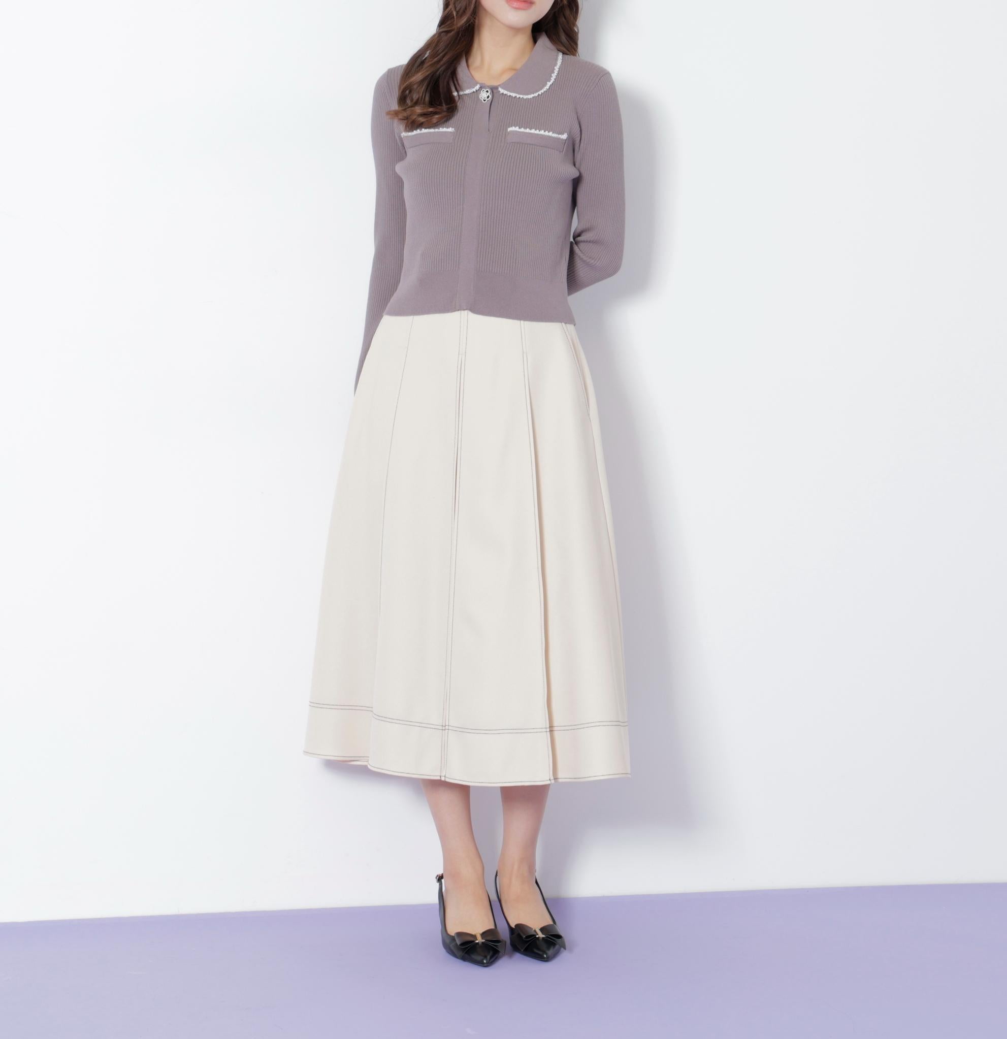 フロント釦配色ステッチスカート エクリュ