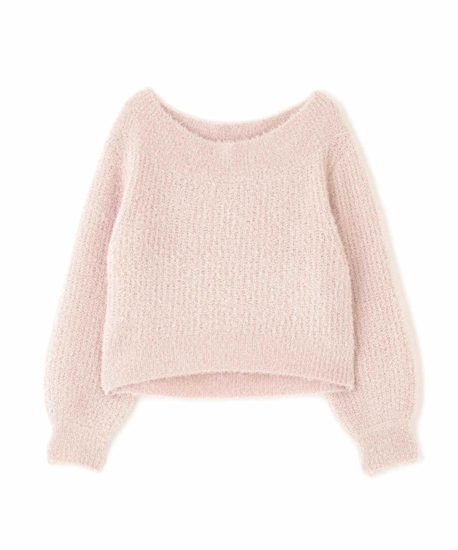 フィルムラメオフショルニット ピンク