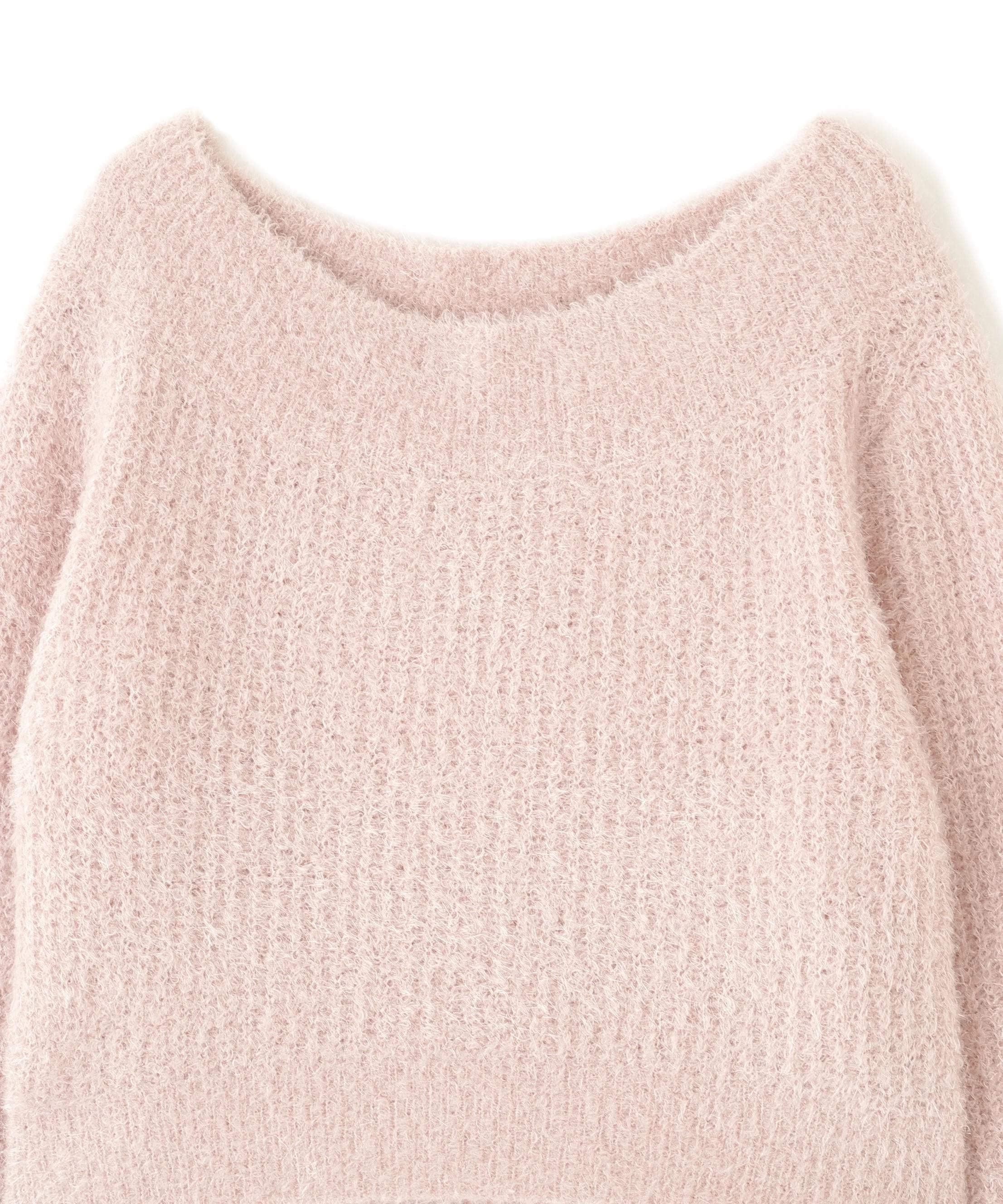 フィルムラメオフショルニット ピンク