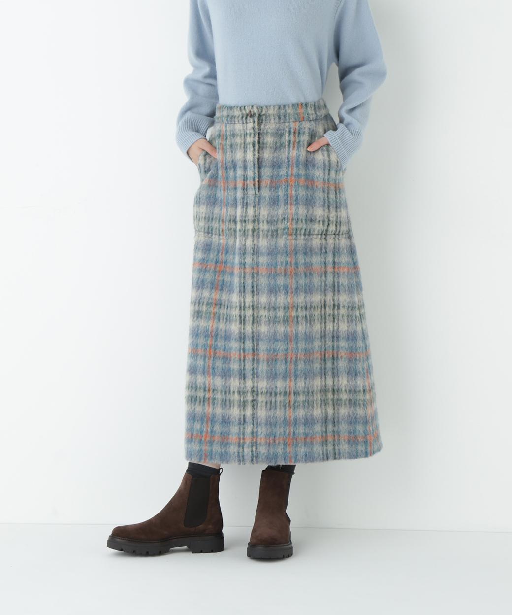 シャギーチェックベイカーＡラインスカート ブルーチェック3