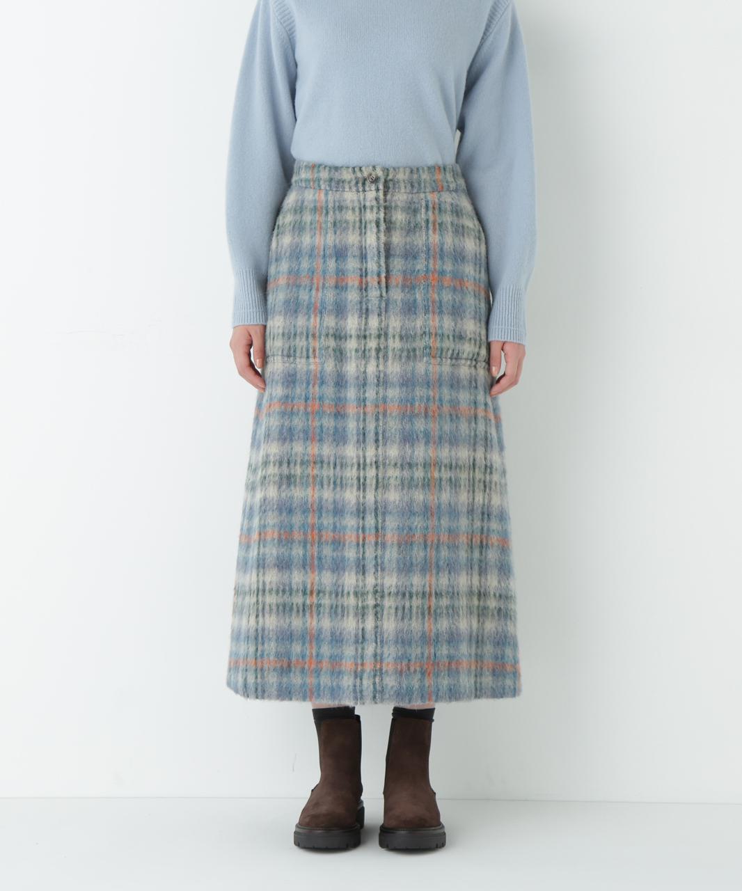 シャギーチェックベイカーＡラインスカート ブルーチェック3