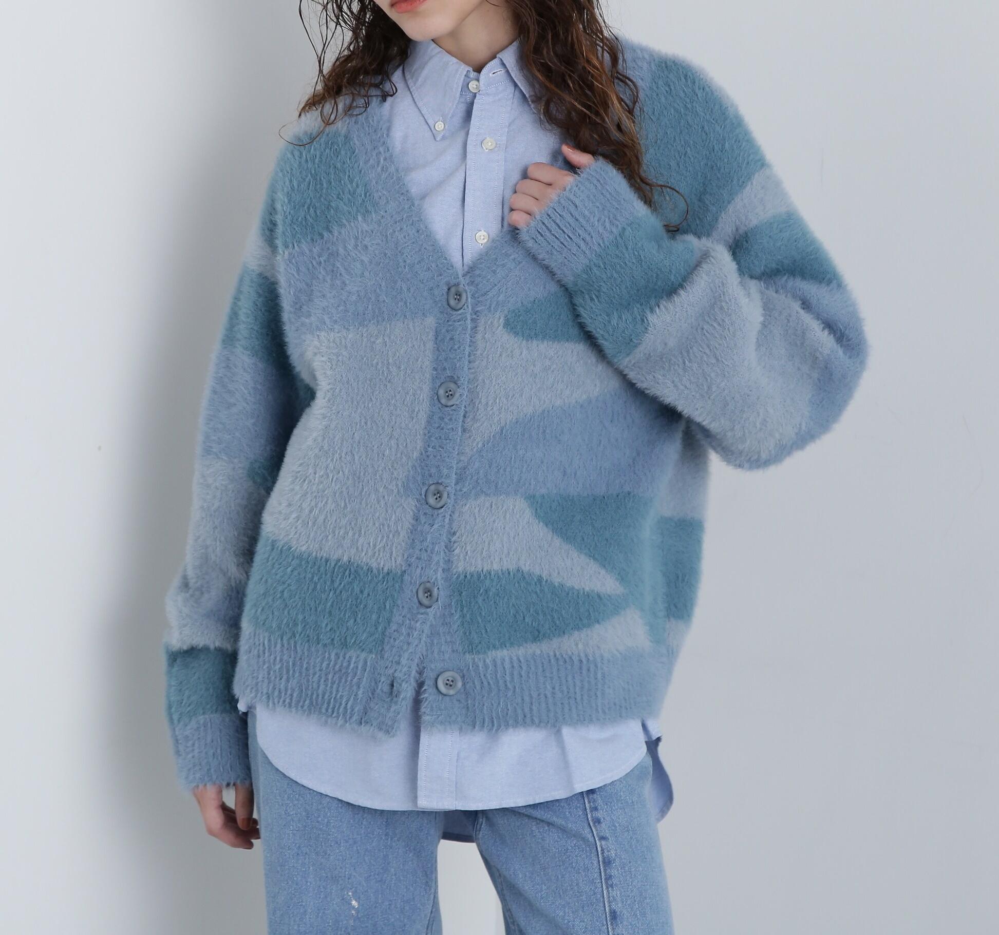 《直営店限定》SHAGGY KNIT CA>DIGAN/シャギーニットカーディガン ブルーカモ1