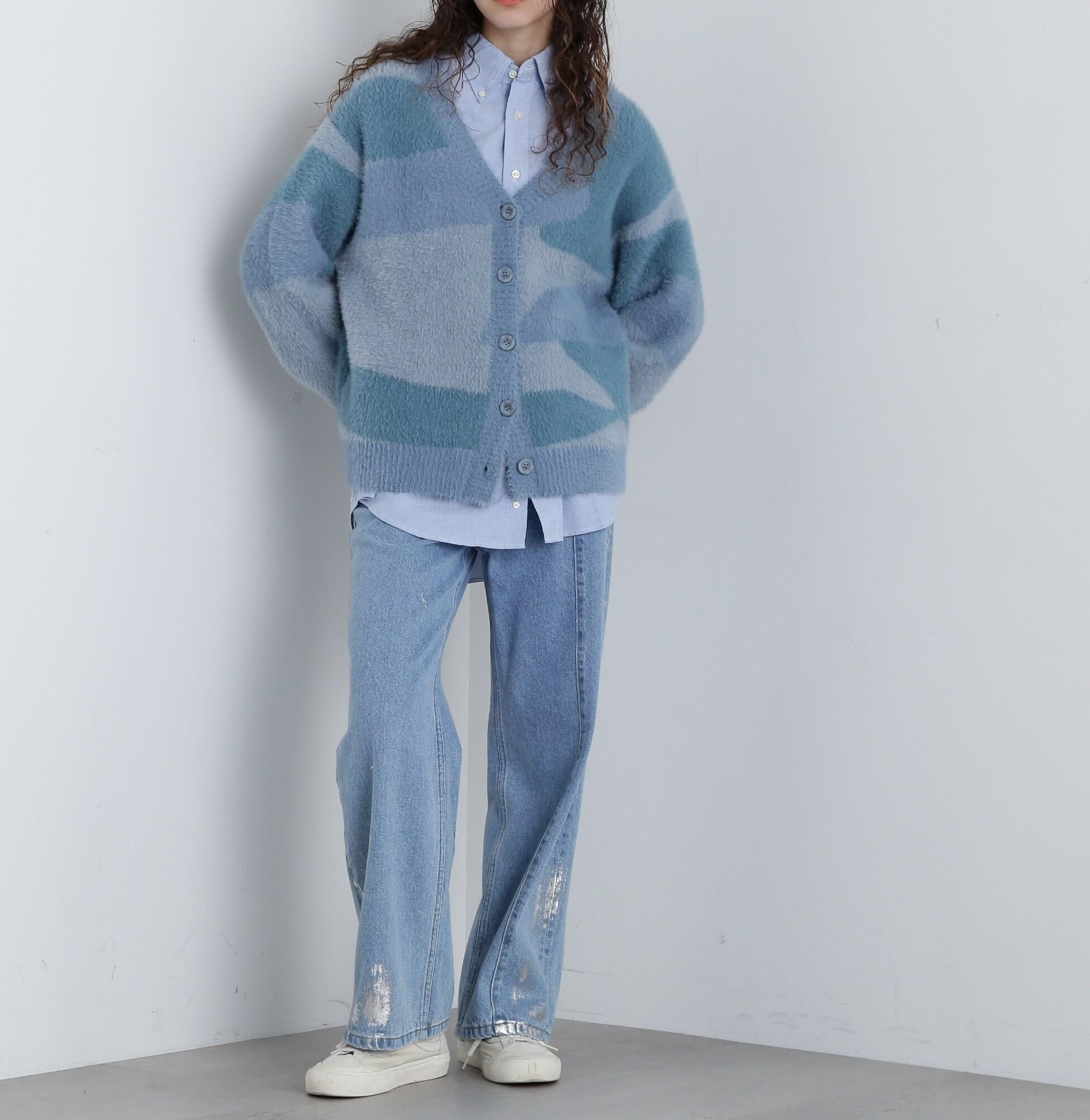 《直営店限定》SHAGGY KNIT CA>DIGAN/シャギーニットカーディガン ブルーカモ1