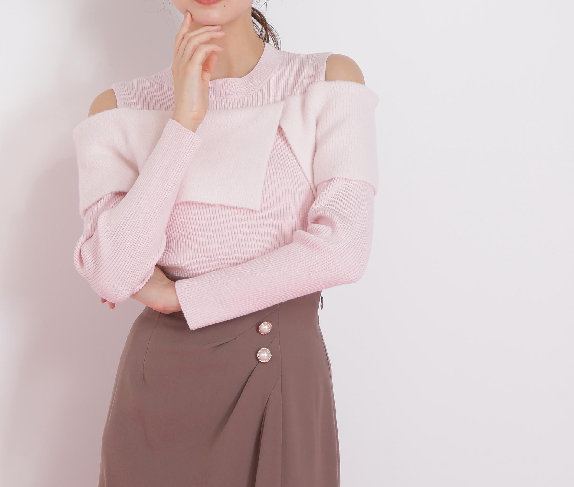 ミニフェザーケープニット ピンク