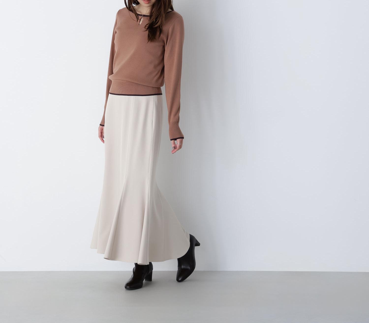 メタルポイントバイカラーニット ベージュ×ブラウン2