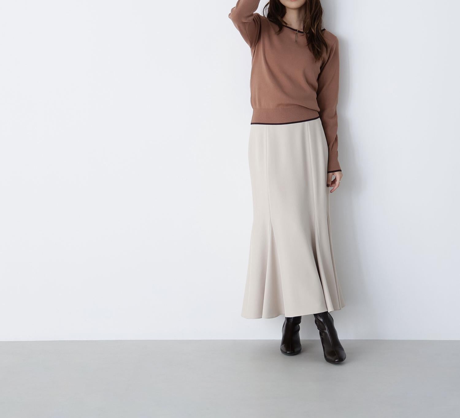 メタルポイントバイカラーニット ベージュ×ブラウン2