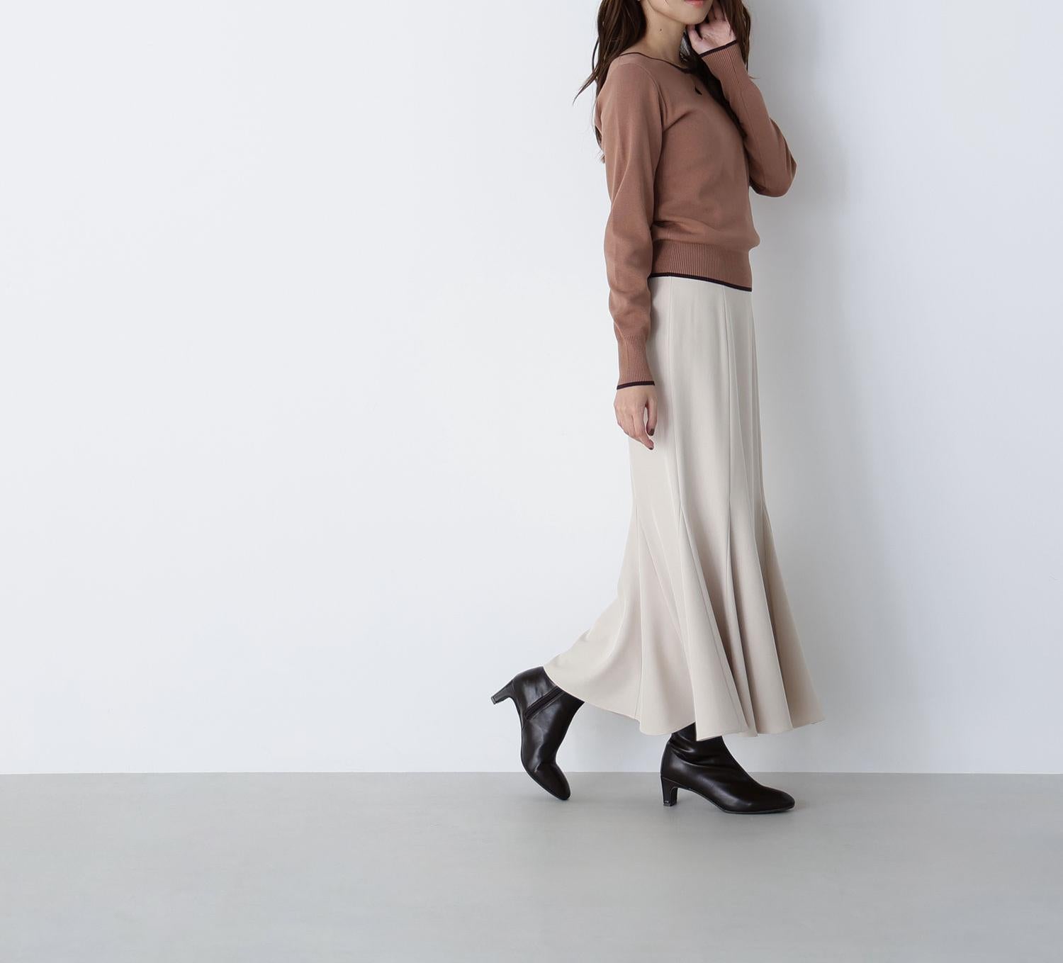 メタルポイントバイカラーニット ベージュ×ブラウン2