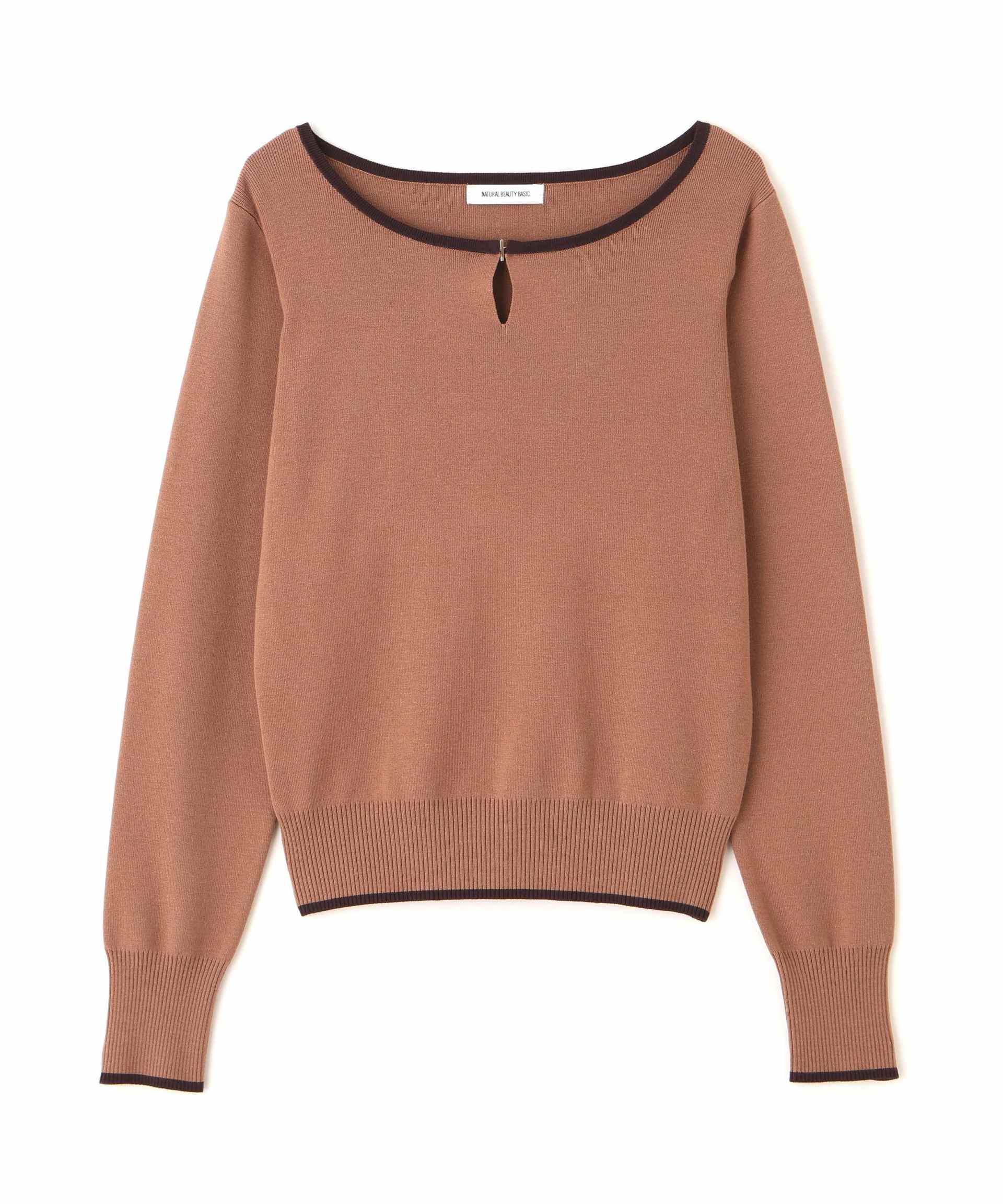 メタルポイントバイカラーニット ベージュ×ブラウン2