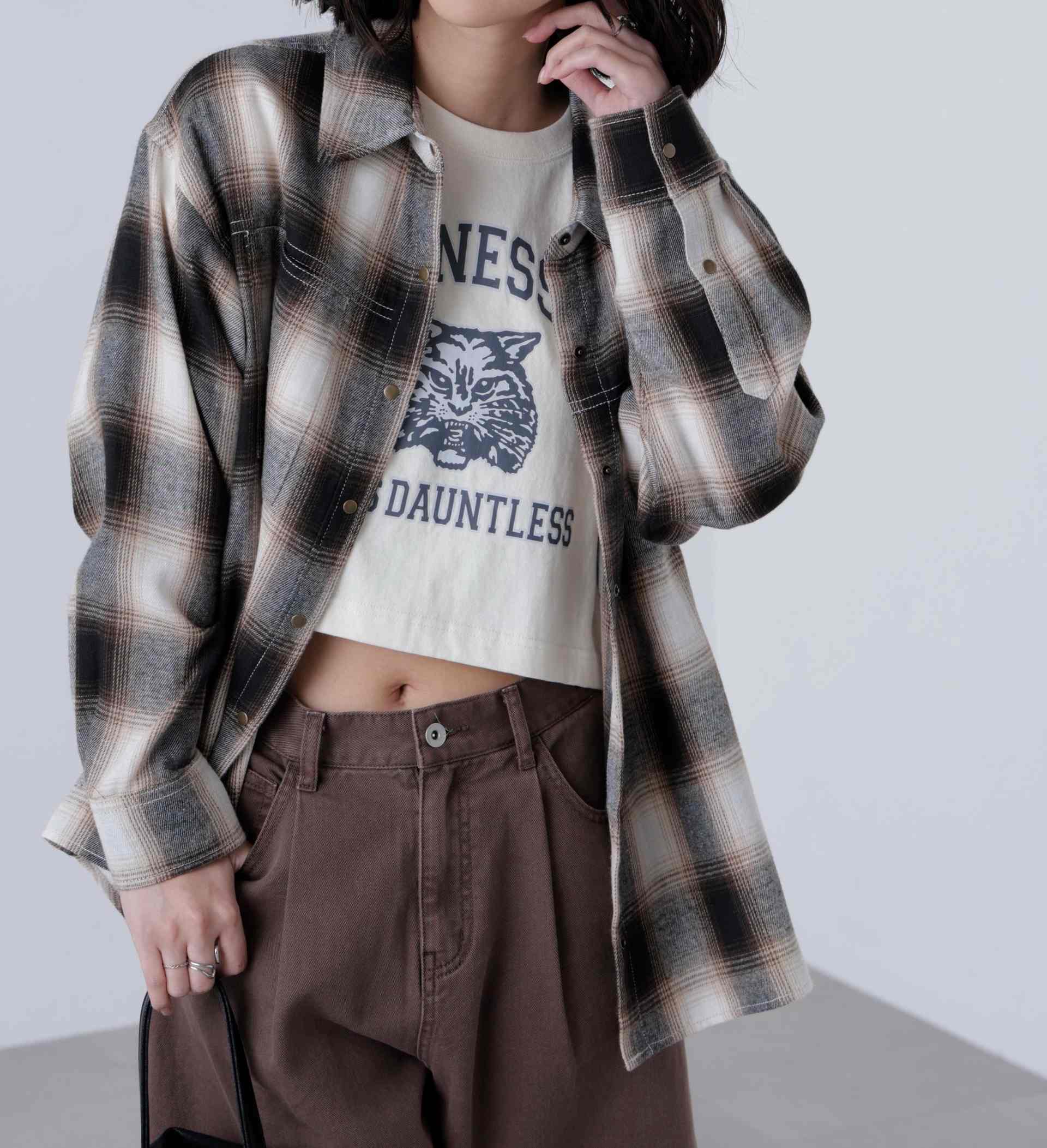 ルーズシャツ ブラウンチェック1