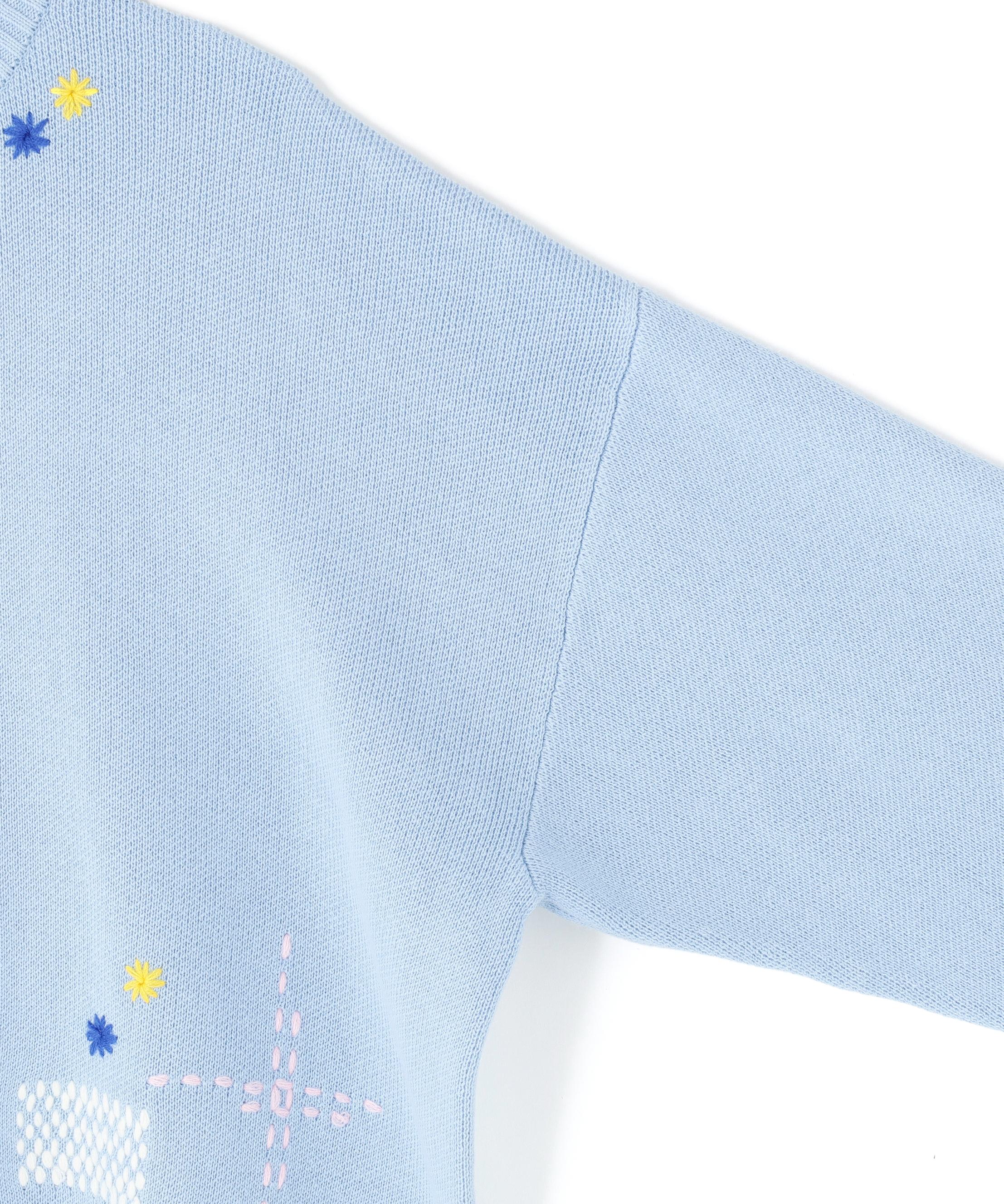 DankeSchon/ダンケシェーン/HAND STITCH KNIT CREWNECK サックス1