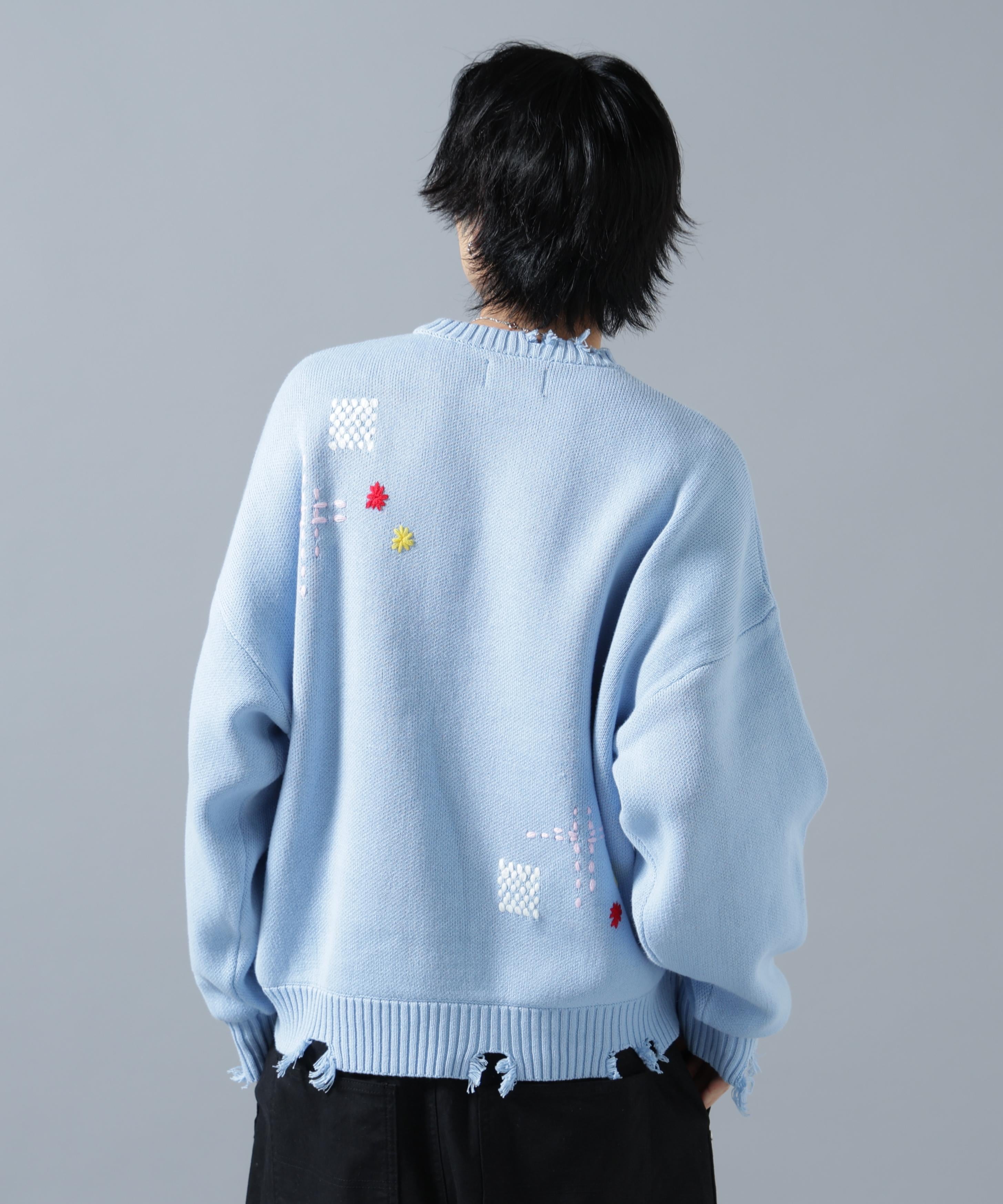 DankeSchon/ダンケシェーン/HAND STITCH KNIT CREWNECK サックス1