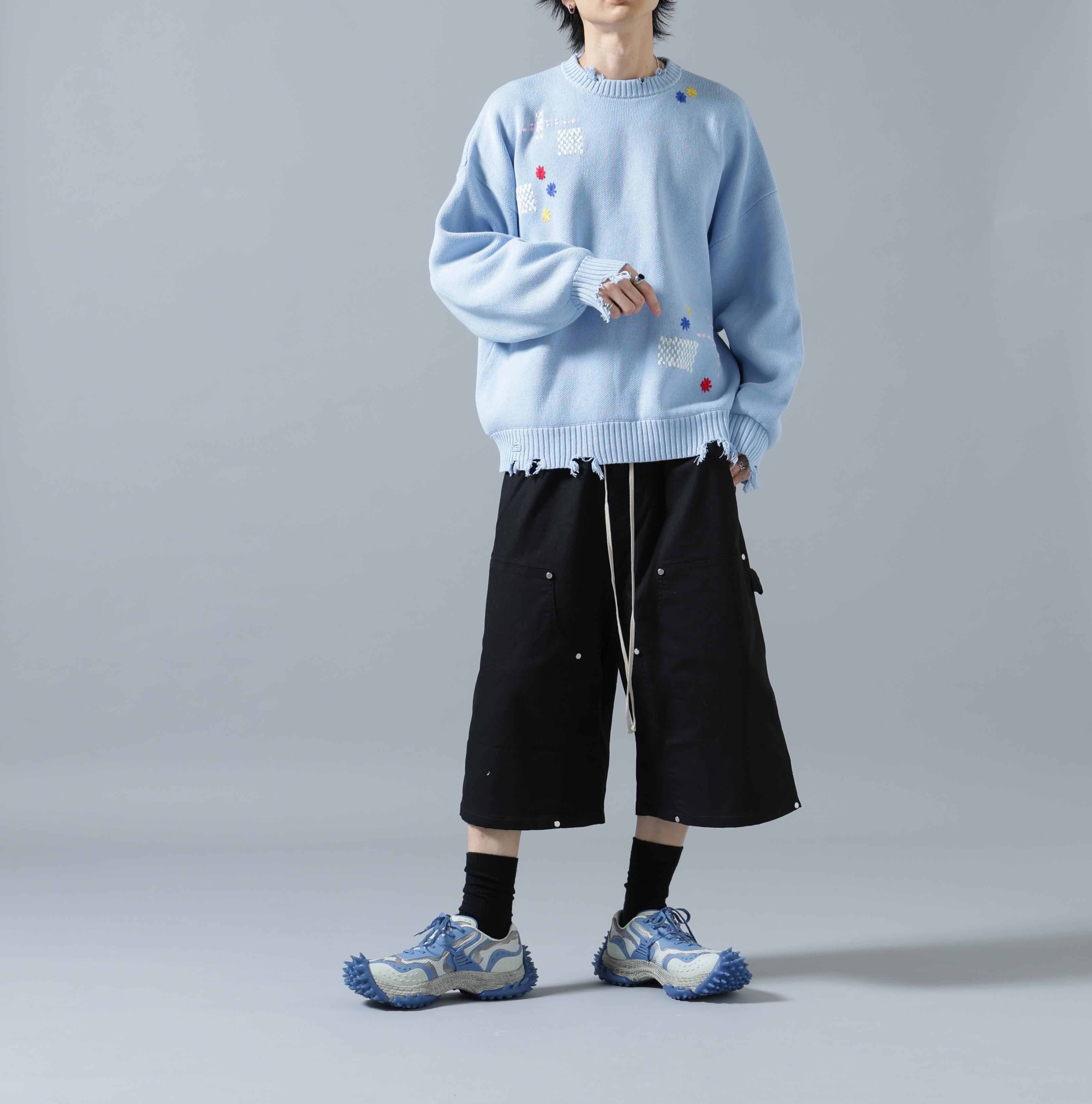 DankeSchon/ダンケシェーン/HAND STITCH KNIT CREWNECK サックス1