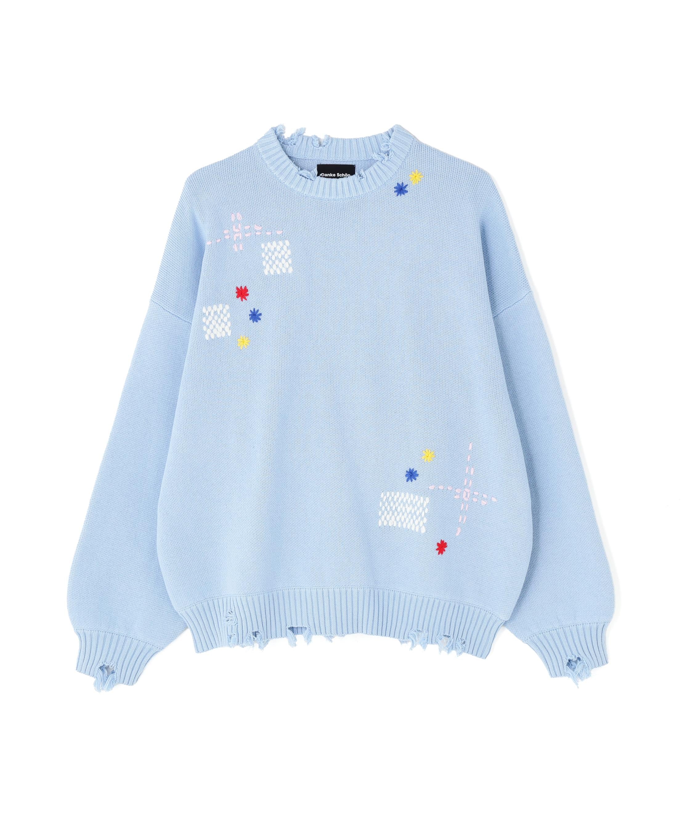 DankeSchon/ダンケシェーン/HAND STITCH KNIT CREWNECK サックス1
