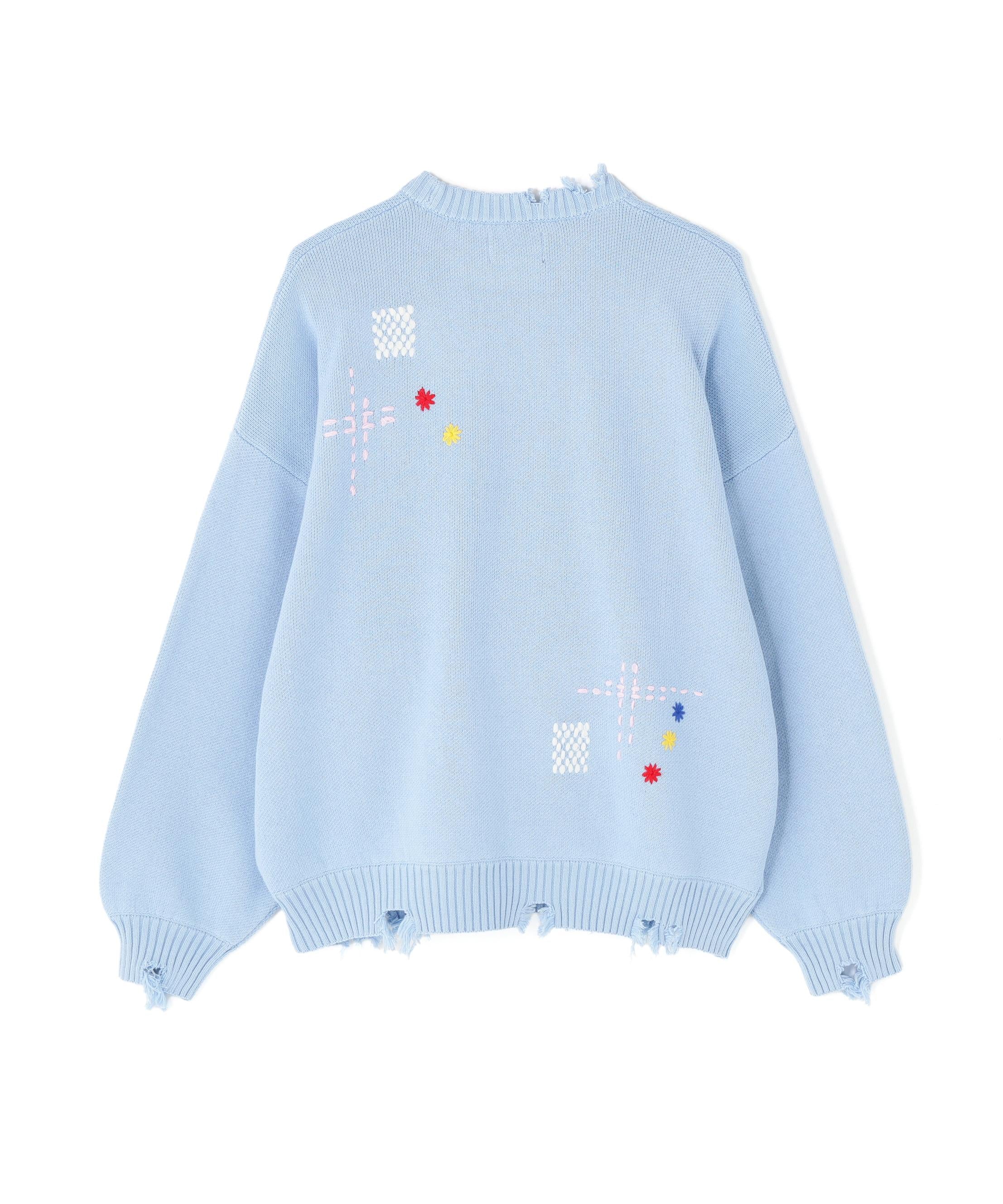 DankeSchon/ダンケシェーン/HAND STITCH KNIT CREWNECK サックス1