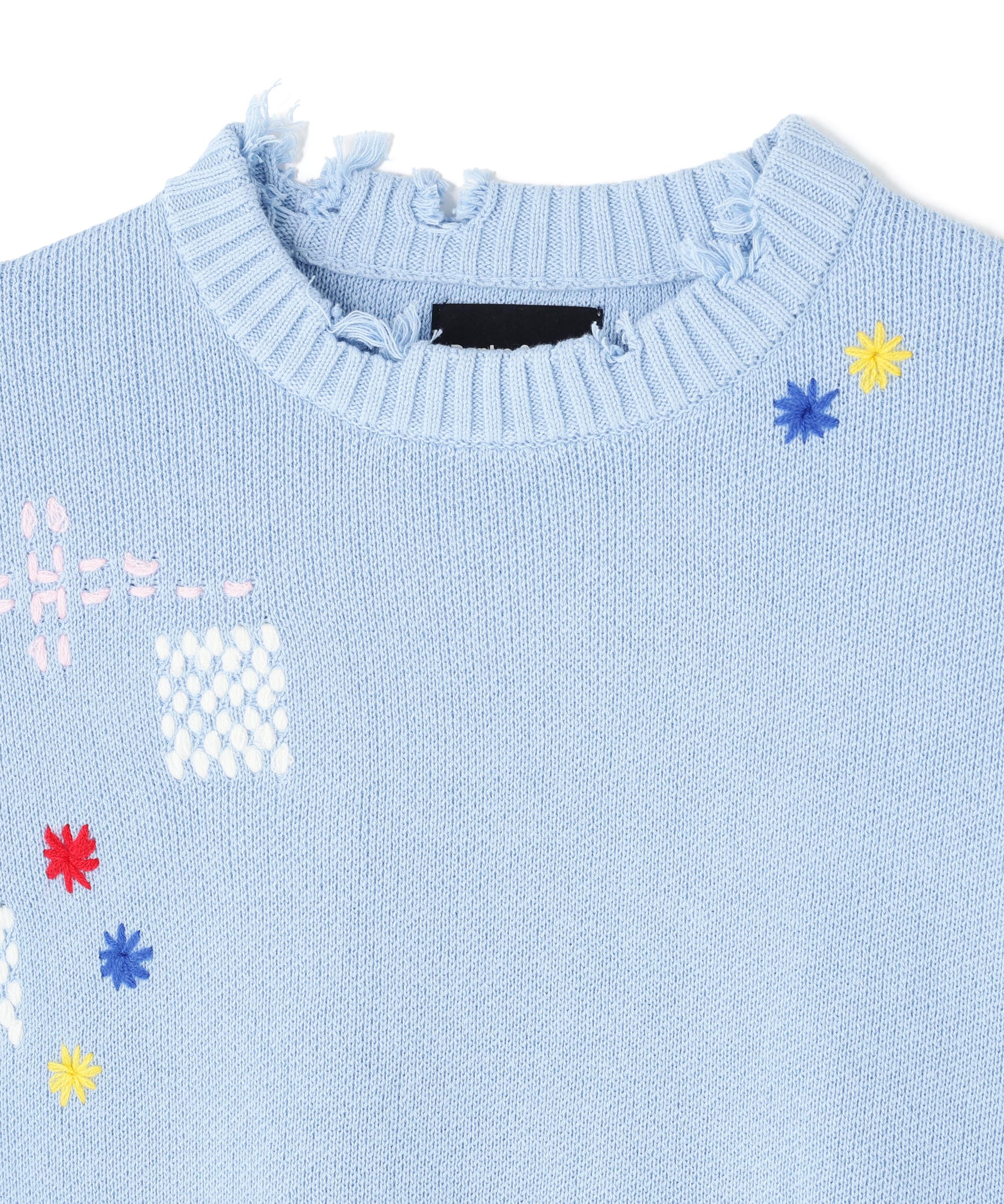 DankeSchon/ダンケシェーン/HAND STITCH KNIT CREWNECK サックス1