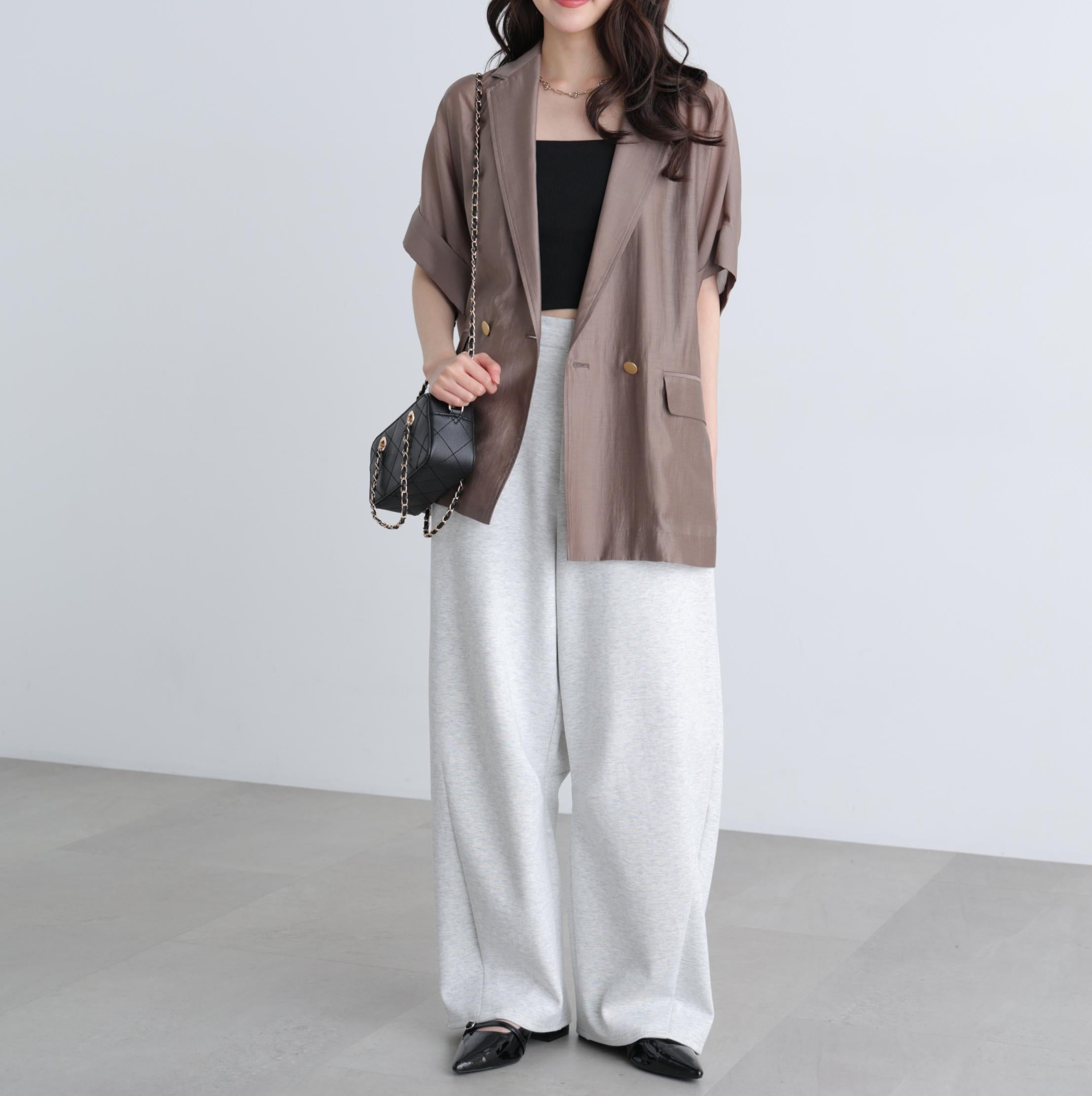 〈MFM〉金ボタンシアー半袖ジャケット ブラウン