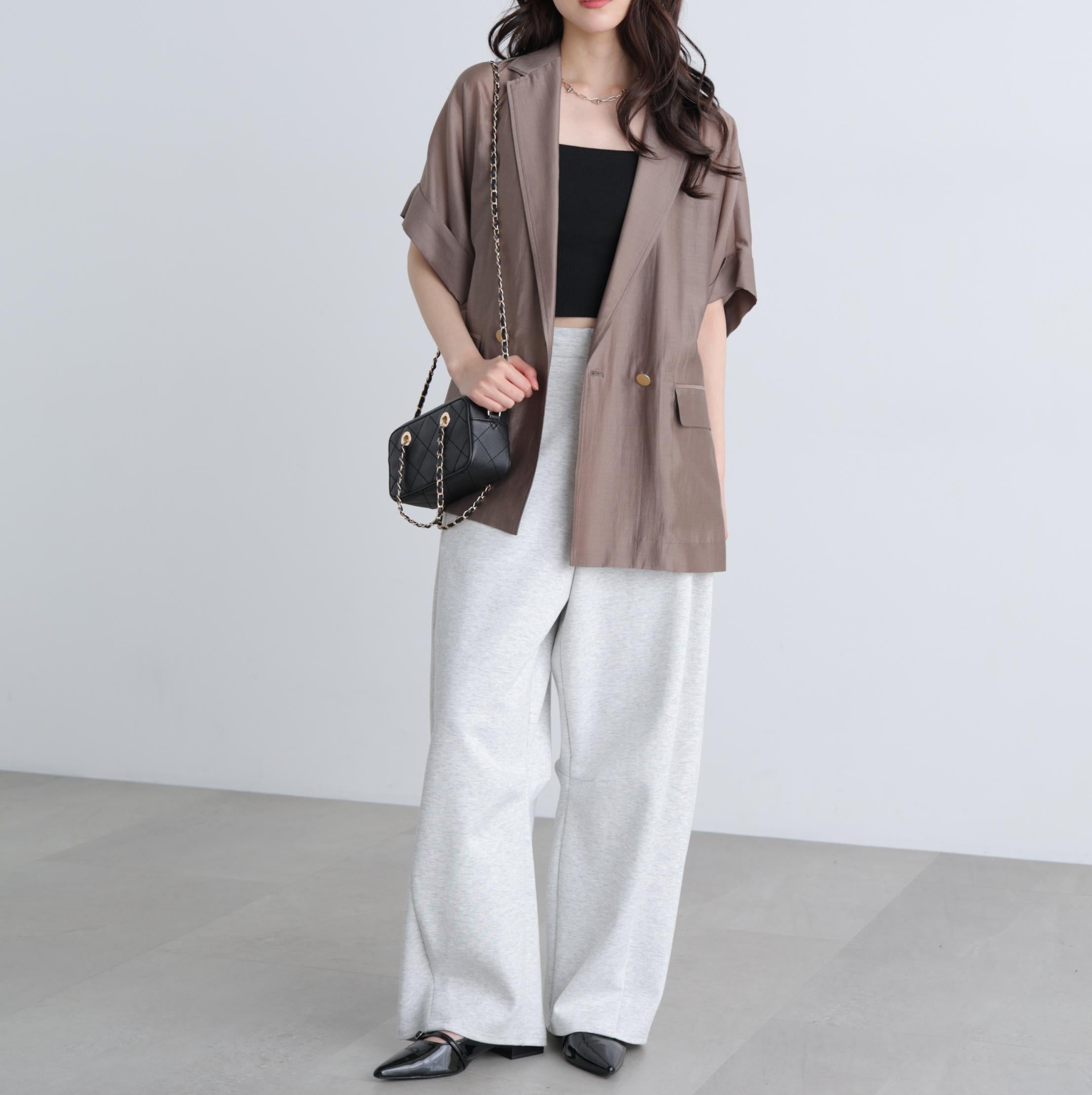 〈MFM〉金ボタンシアー半袖ジャケット ブラウン