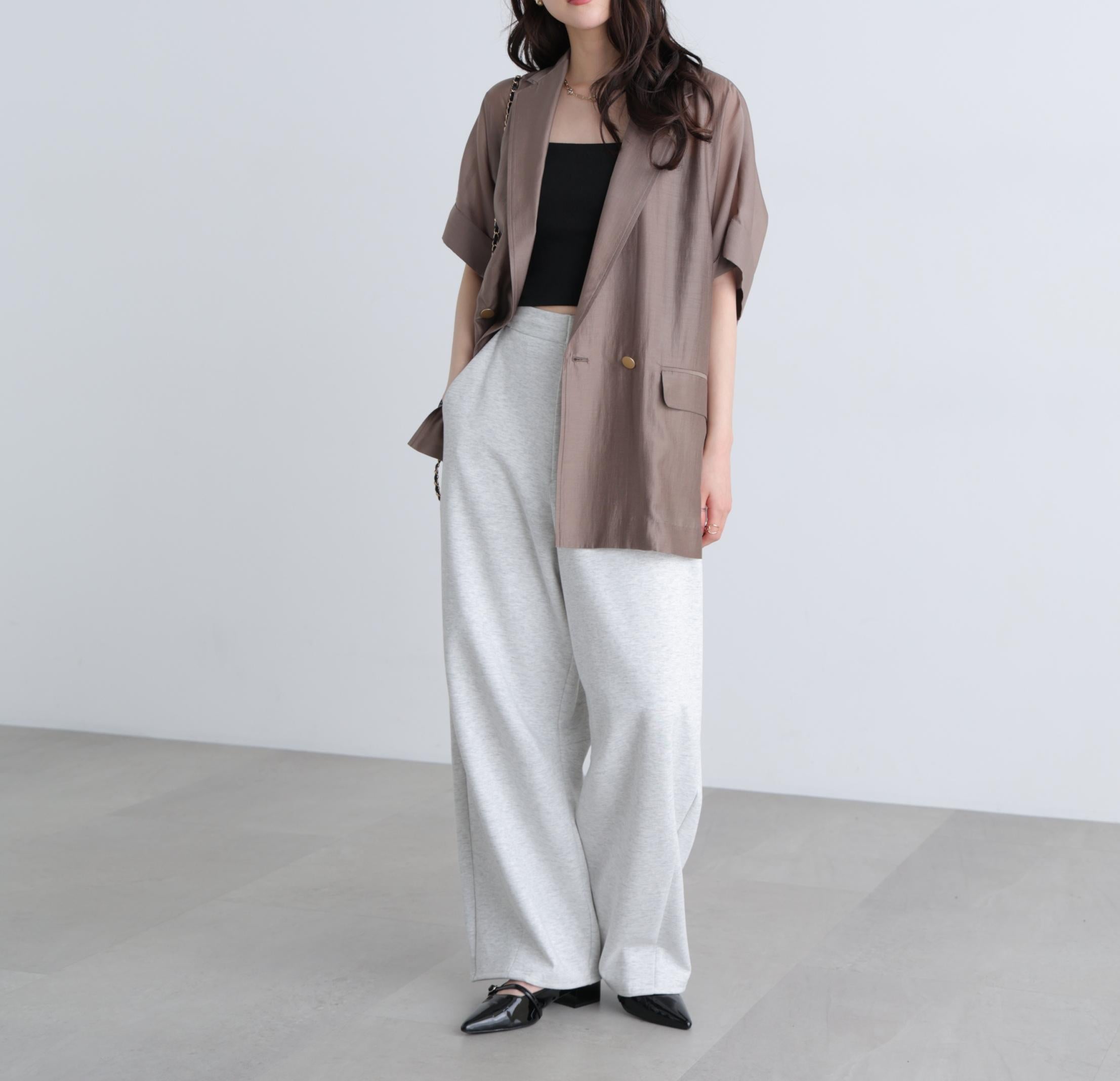 〈MFM〉金ボタンシアー半袖ジャケット ブラウン