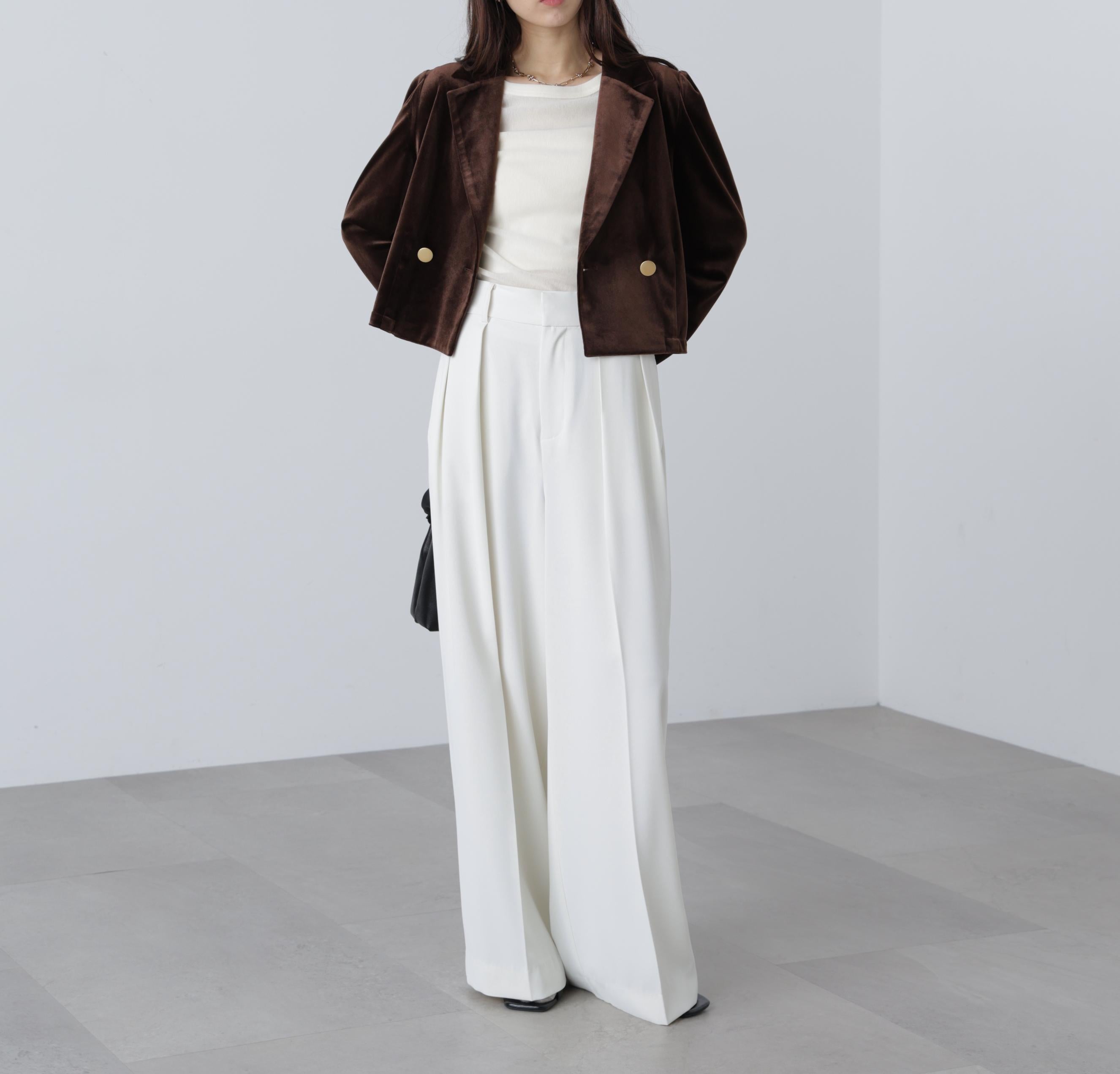 金ボタンベロアクロップドジャケット ブラウン