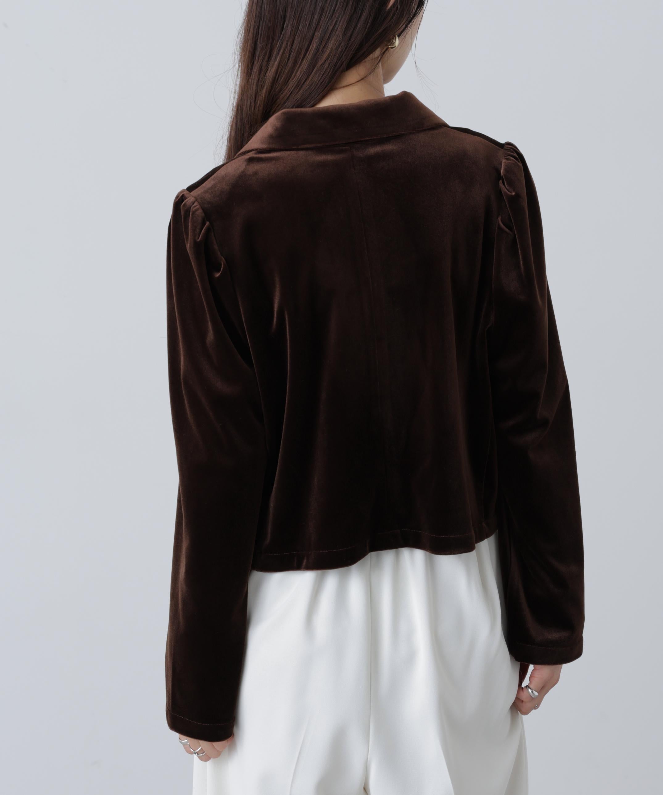 金ボタンベロアクロップドジャケット ブラウン