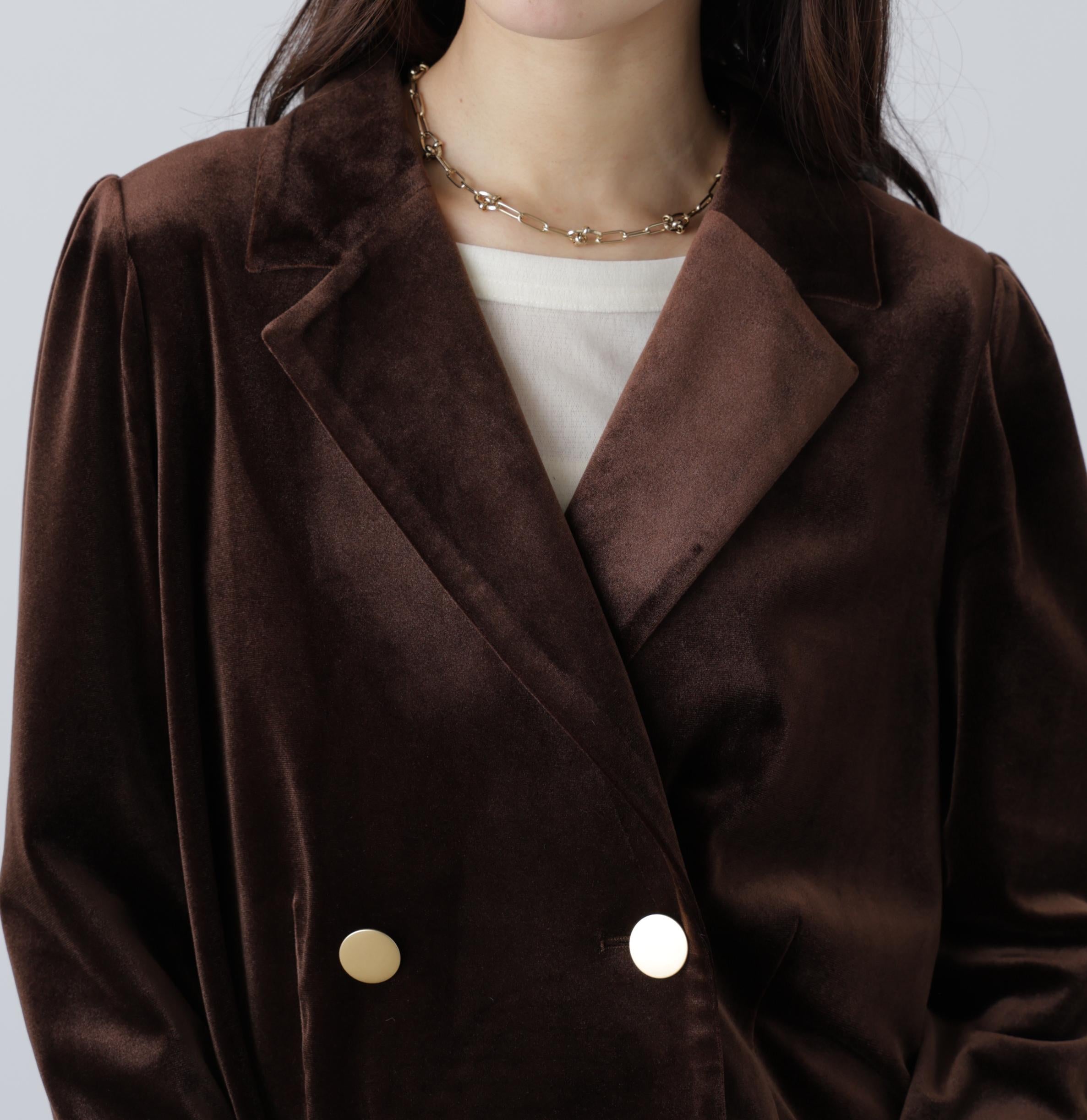 金ボタンベロアクロップドジャケット ブラウン