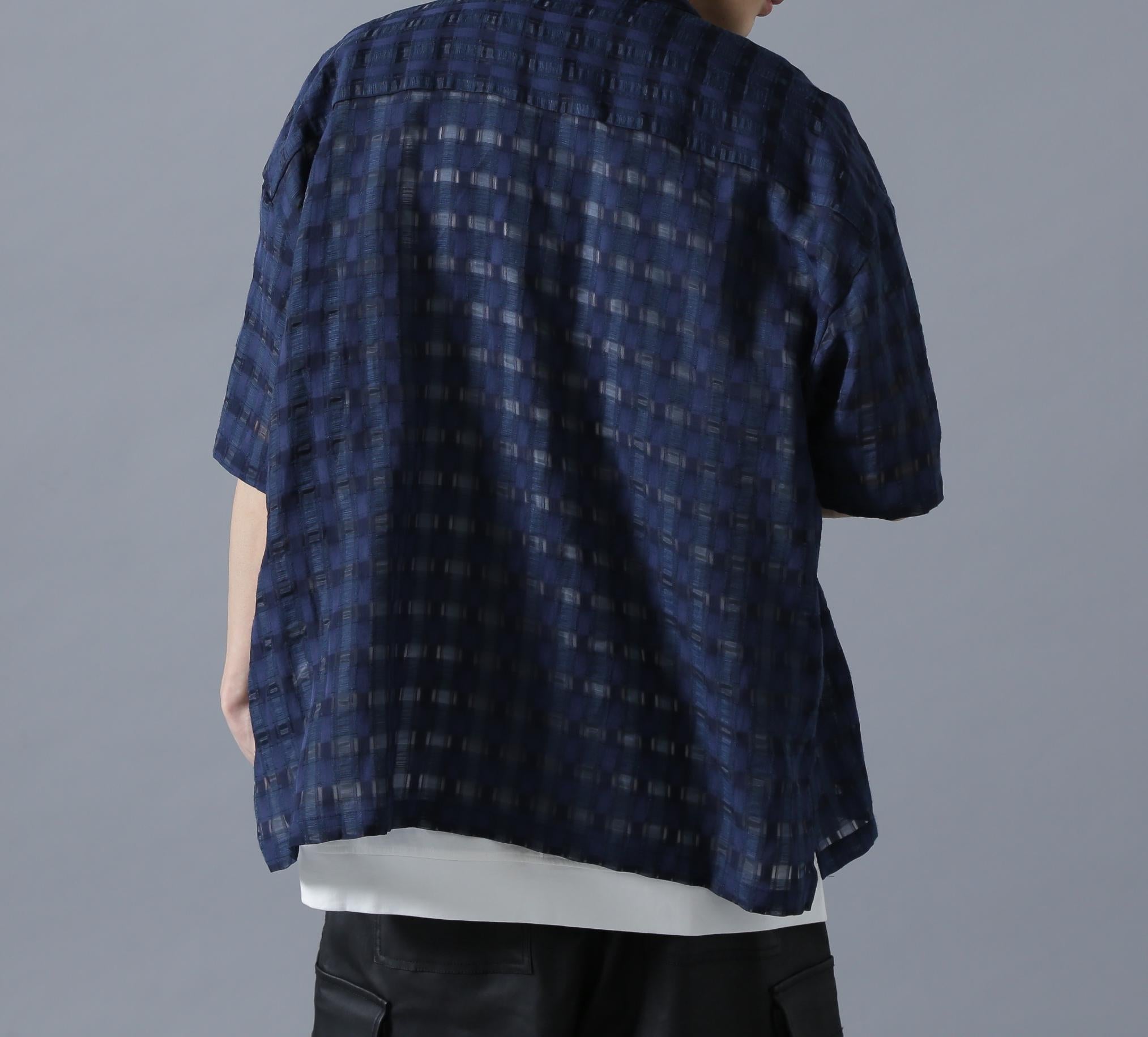 DankeSchon/ダンケシェーン/SHEE> CHECK JACQUA>ED S/S SHI>TS ネイビー