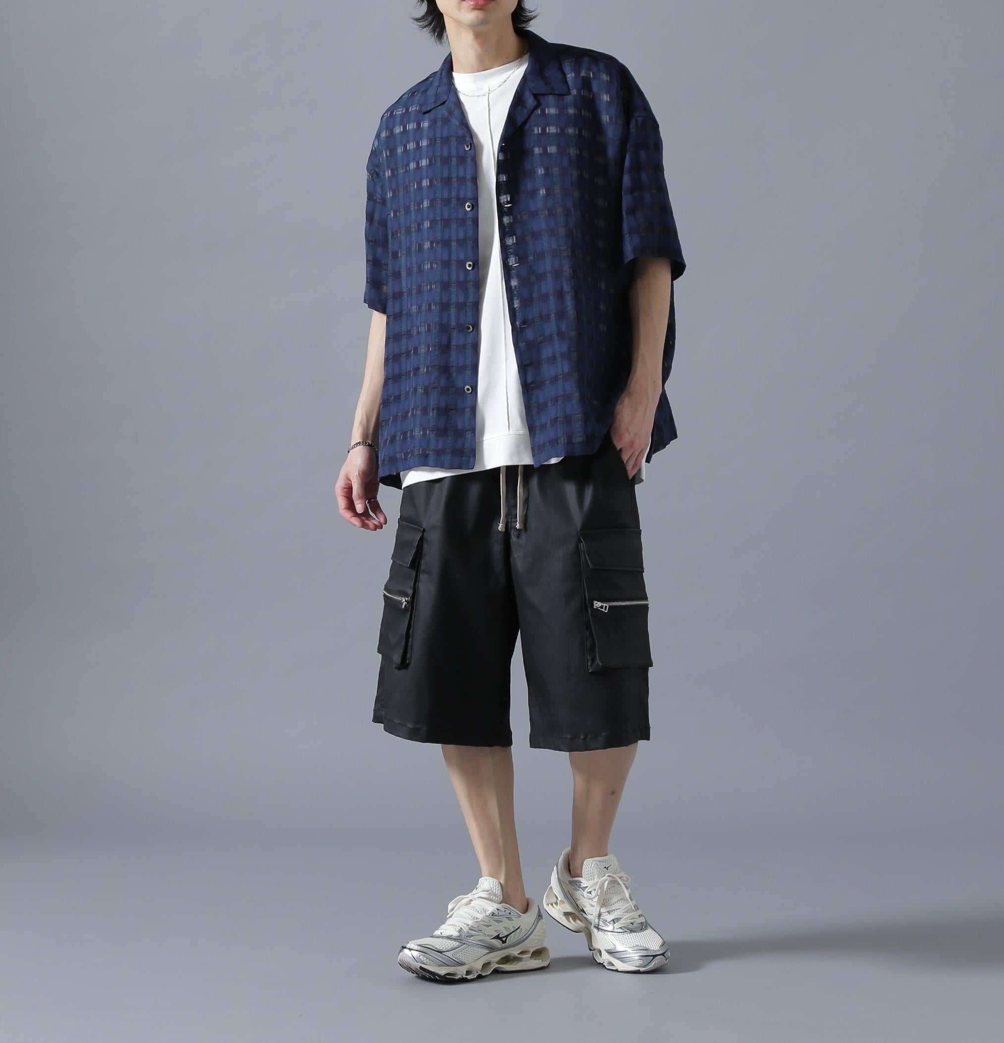 DankeSchon/ダンケシェーン/SHEE> CHECK JACQUA>ED S/S SHI>TS ネイビー