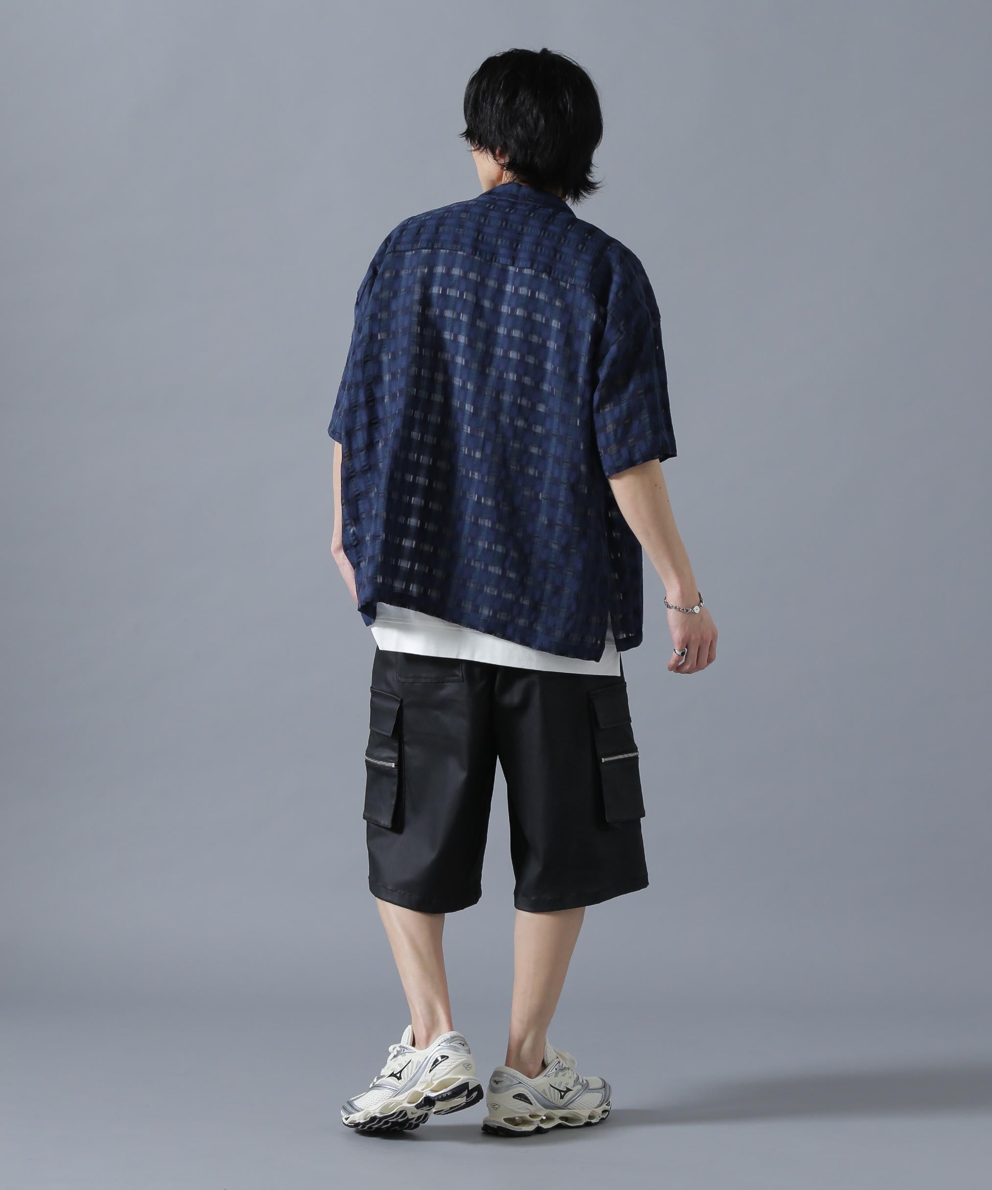DankeSchon/ダンケシェーン/SHEE> CHECK JACQUA>ED S/S SHI>TS ネイビー
