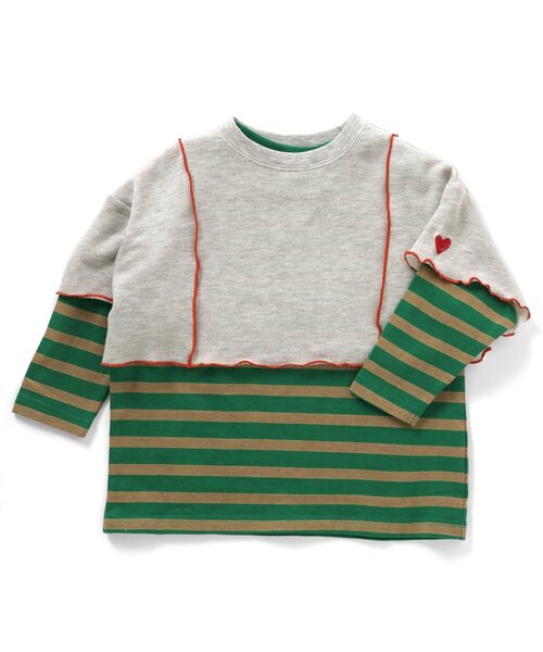 【2Pセット】レイヤードミニ丈Tシャツ グリーン 80cm