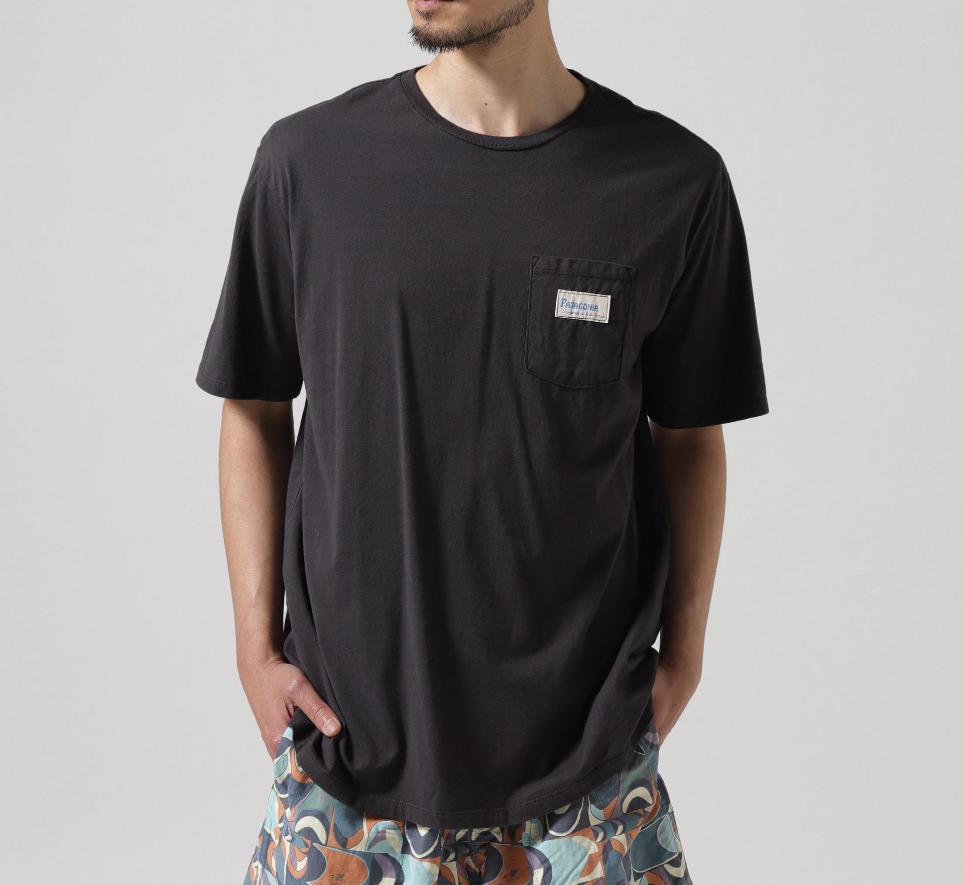 Patagonia/パタゴニア メンズ・ウォーター・ピープル・オーガニック・ポケット・Tシャツ ブラック