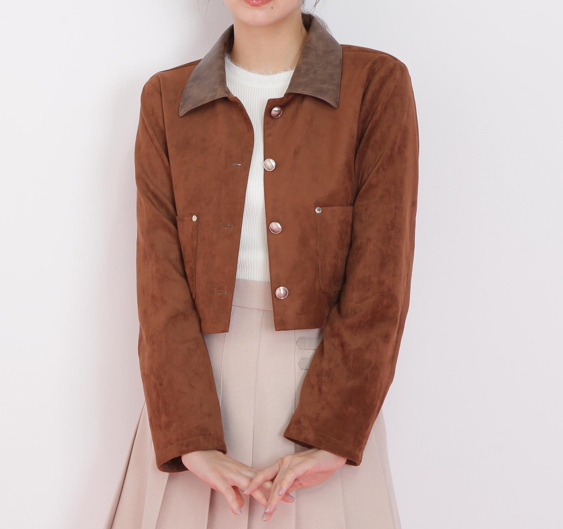 フェイクスエード短丈ブルゾン ブラウン