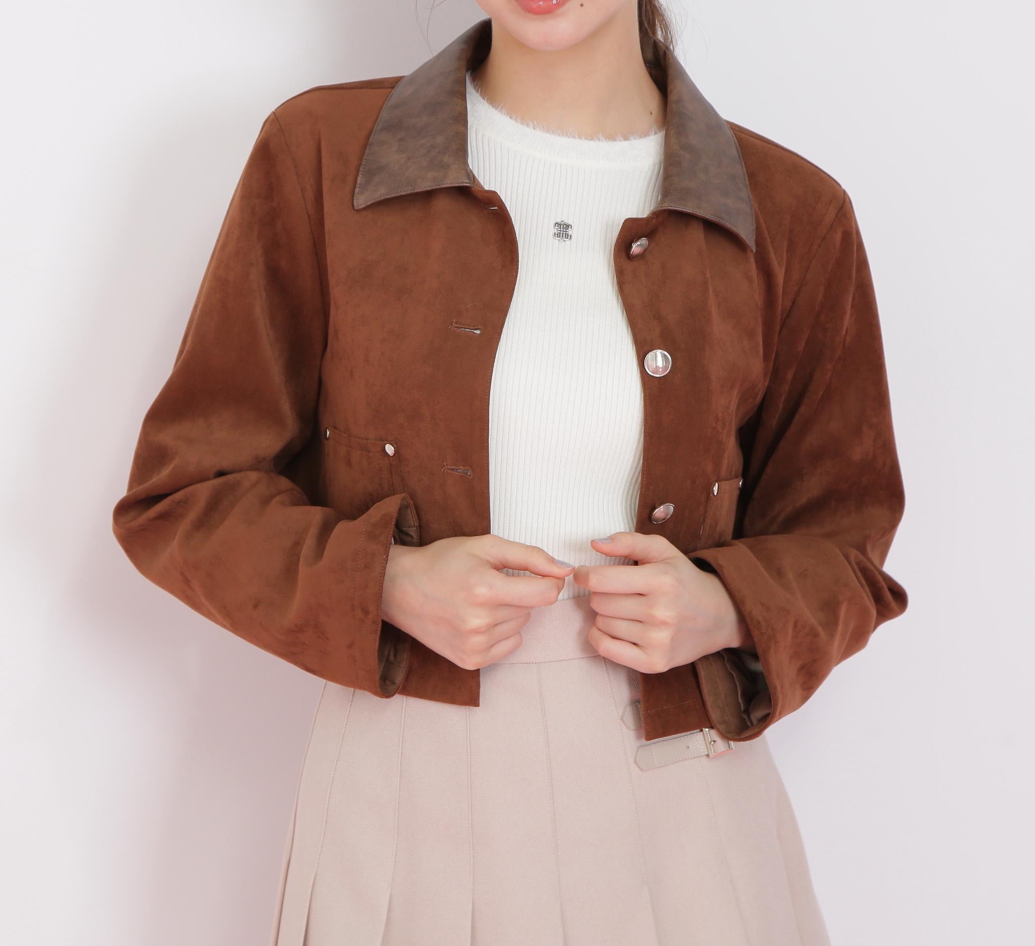 フェイクスエード短丈ブルゾン ブラウン