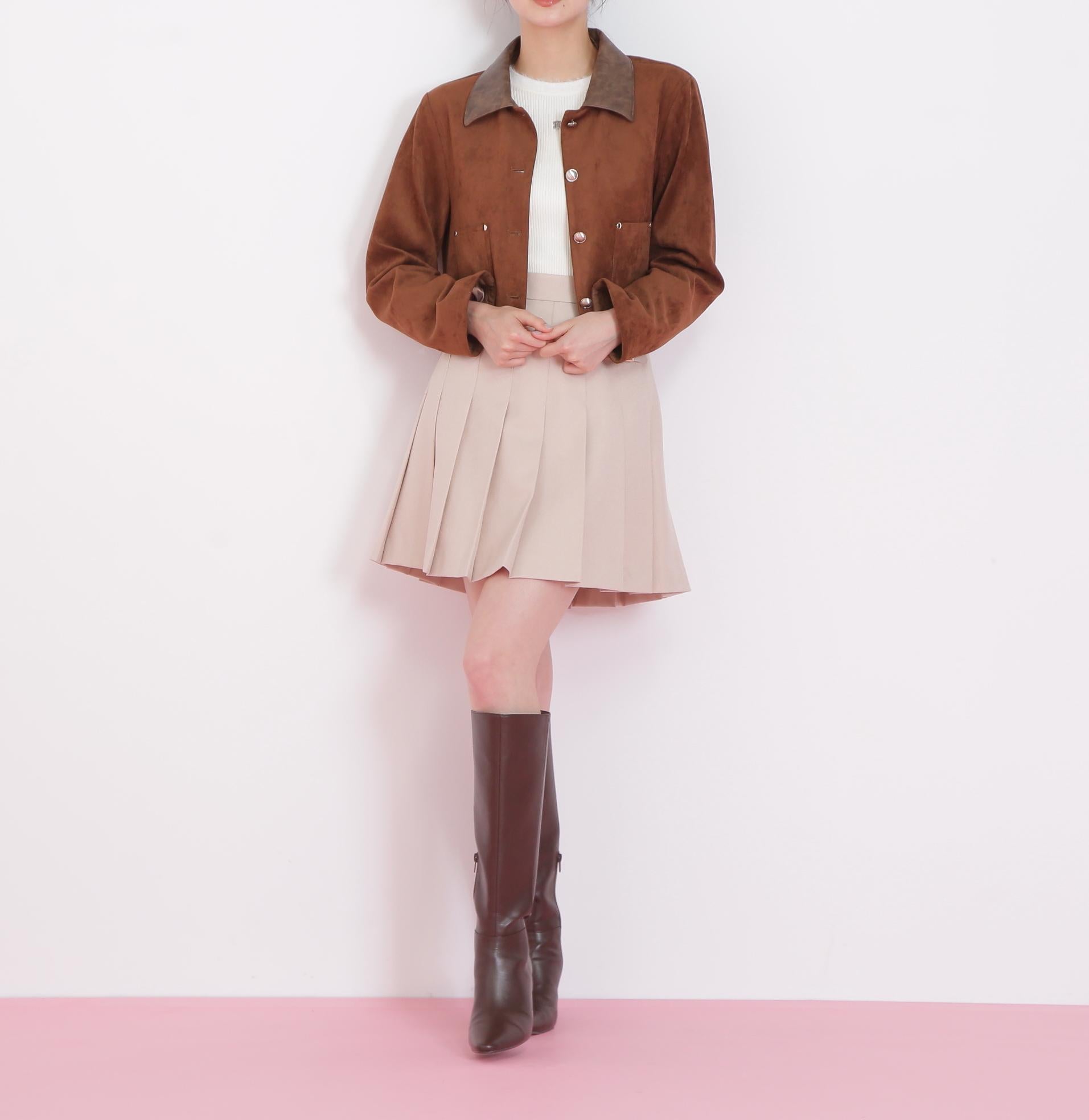 フェイクスエード短丈ブルゾン ブラウン