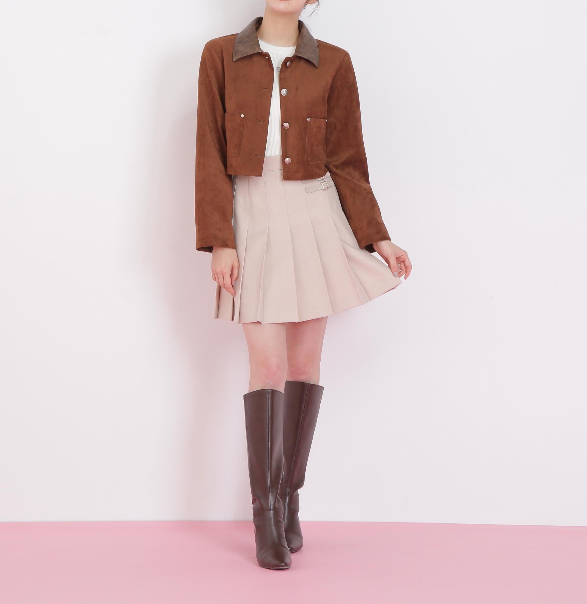 フェイクスエード短丈ブルゾン ブラウン