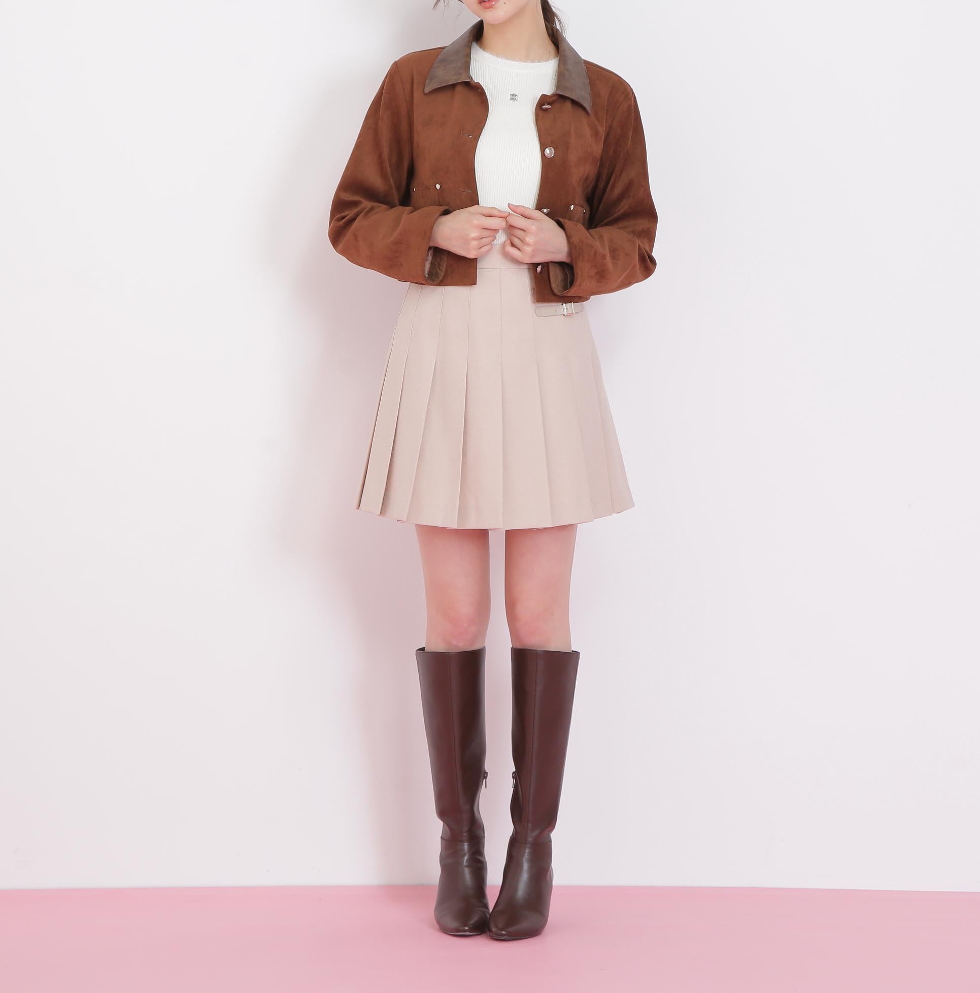 フェイクスエード短丈ブルゾン ブラウン