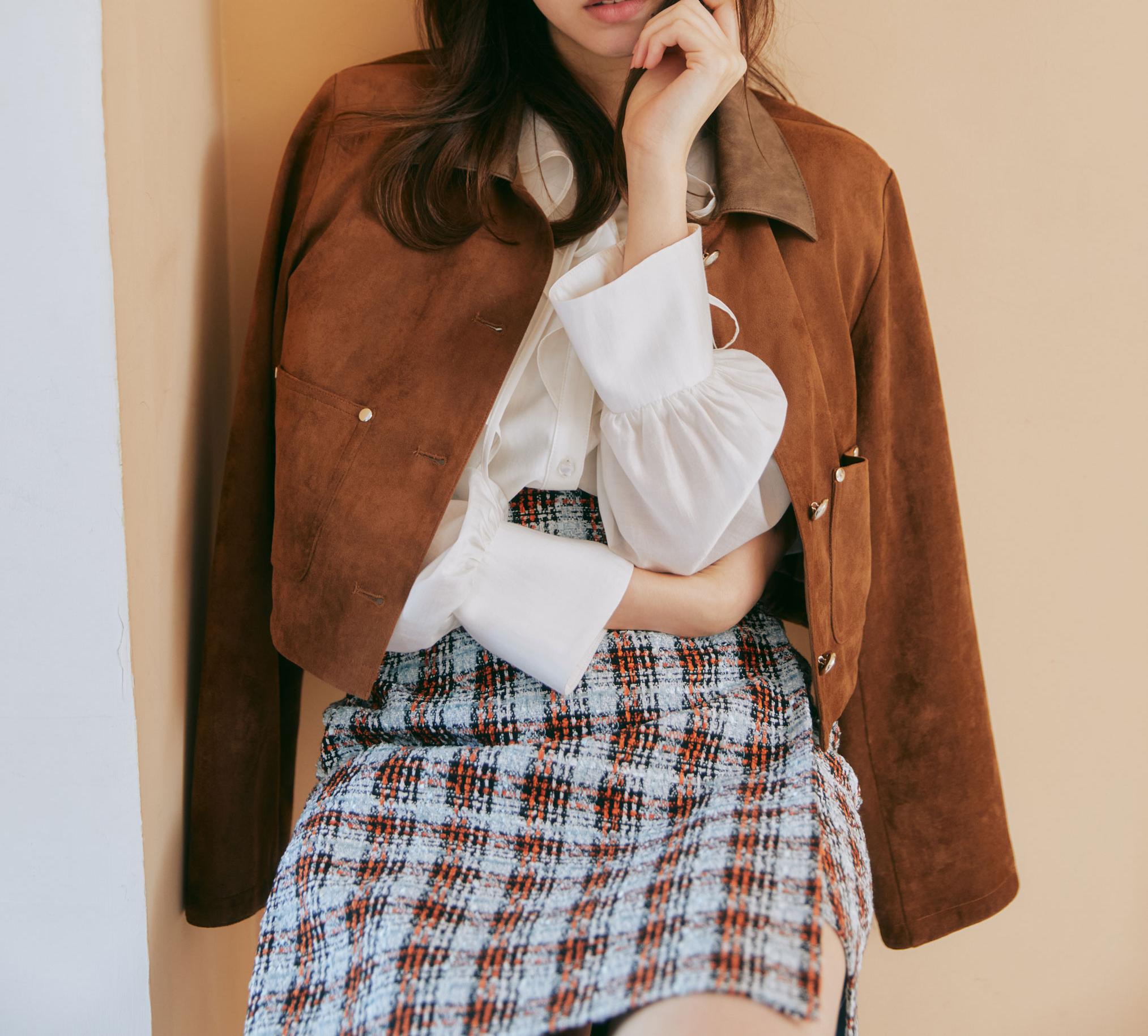 フェイクスエード短丈ブルゾン ブラウン