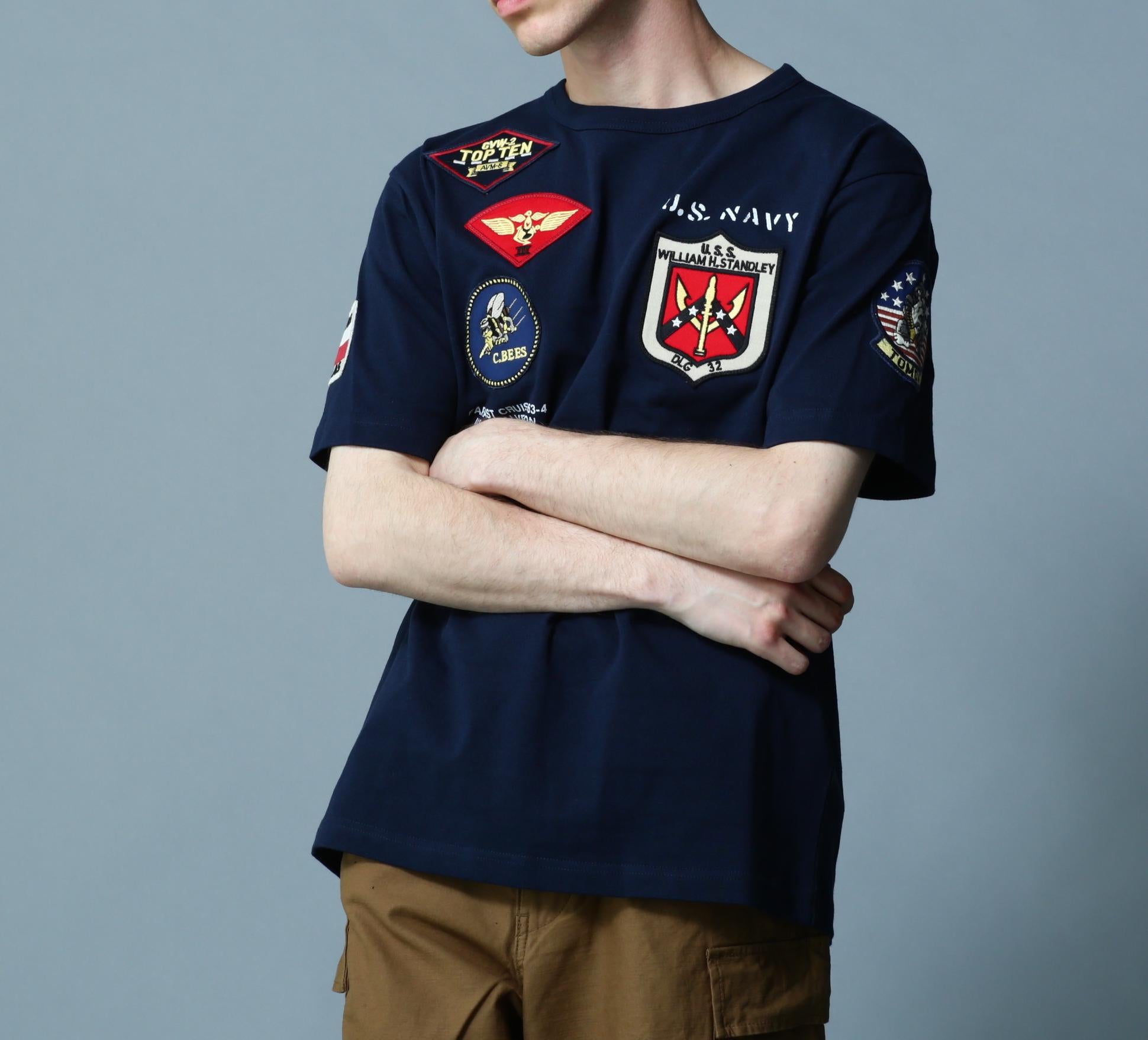 《WER＆DEPOT限定》トップガン ワッペン Tシャツ/ TOP GUN WAPPEN S/S C>EW NECK T-SHI>T ネイビー