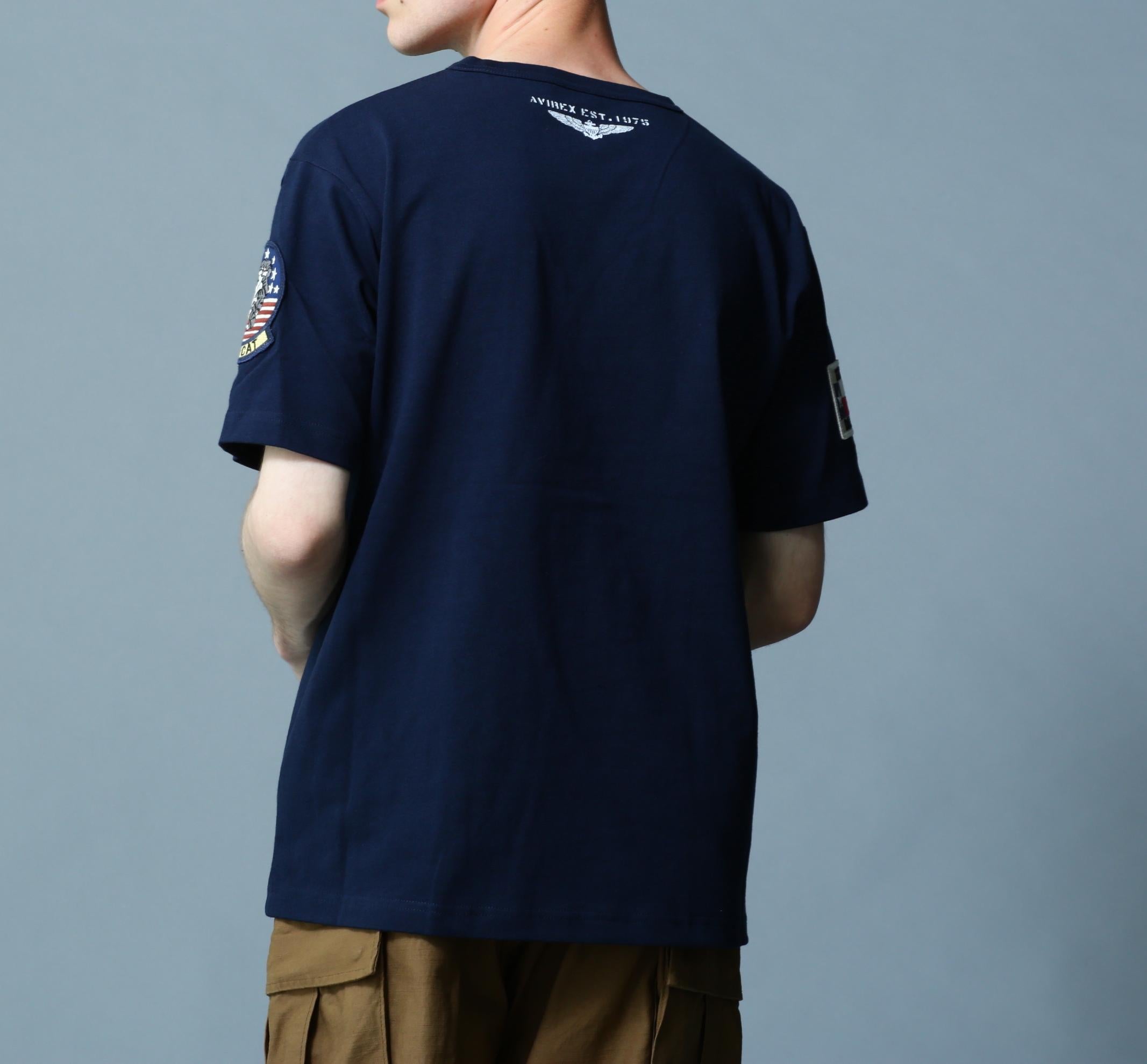 《WER＆DEPOT限定》トップガン ワッペン Tシャツ/ TOP GUN WAPPEN S/S C>EW NECK T-SHI>T ネイビー