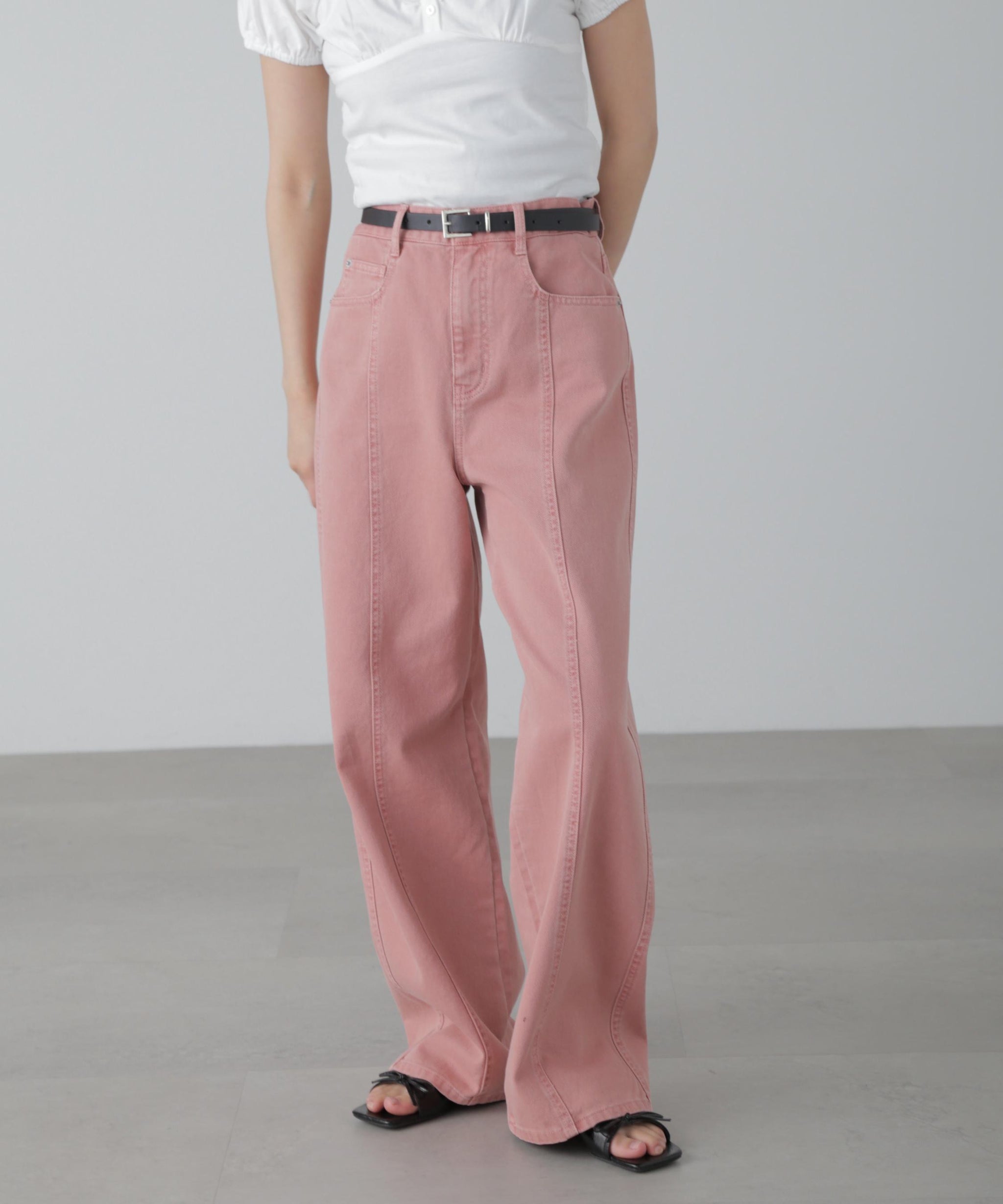 ワイドストレートカラーパンツ ピンク