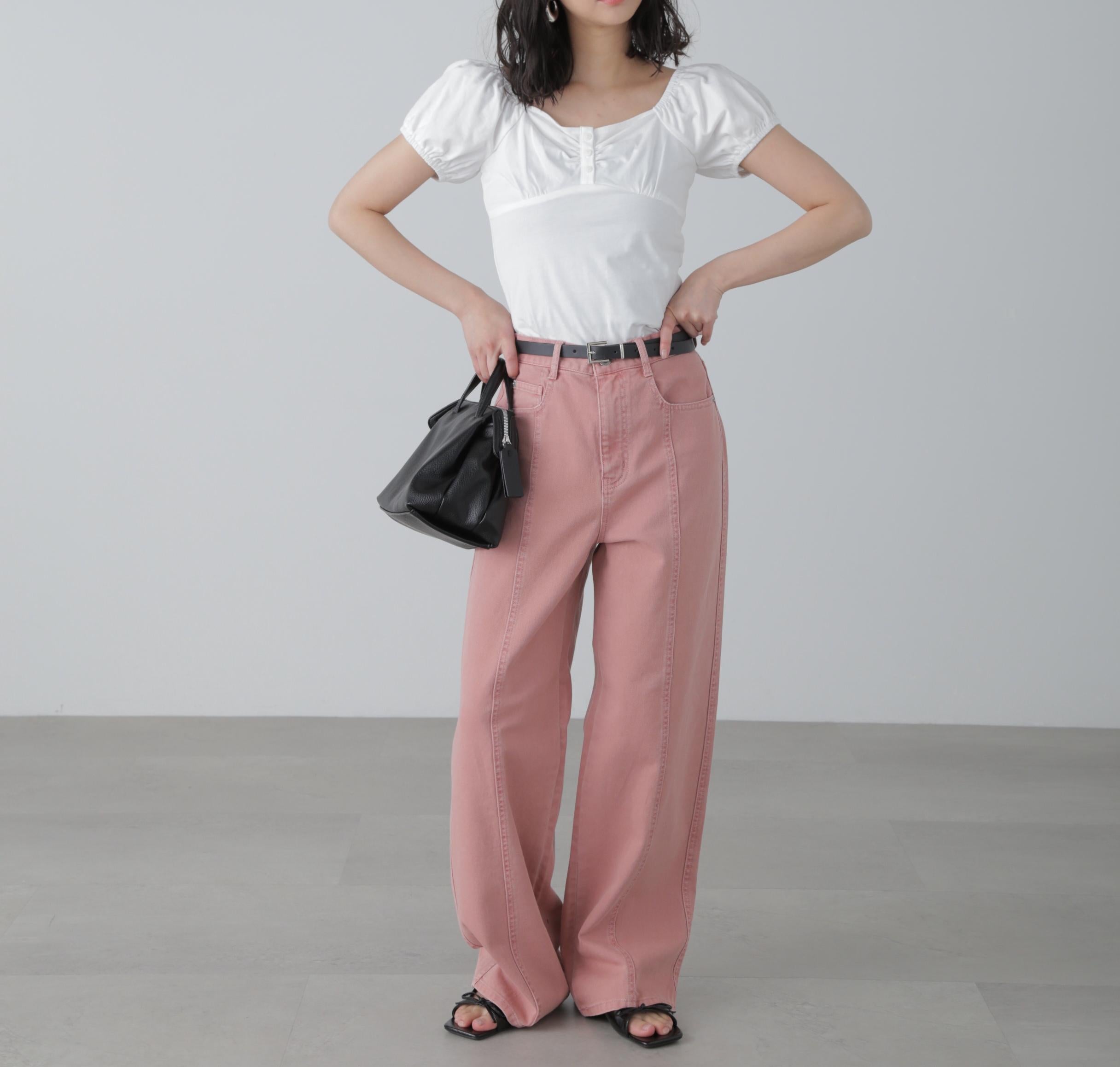 ワイドストレートカラーパンツ ピンク