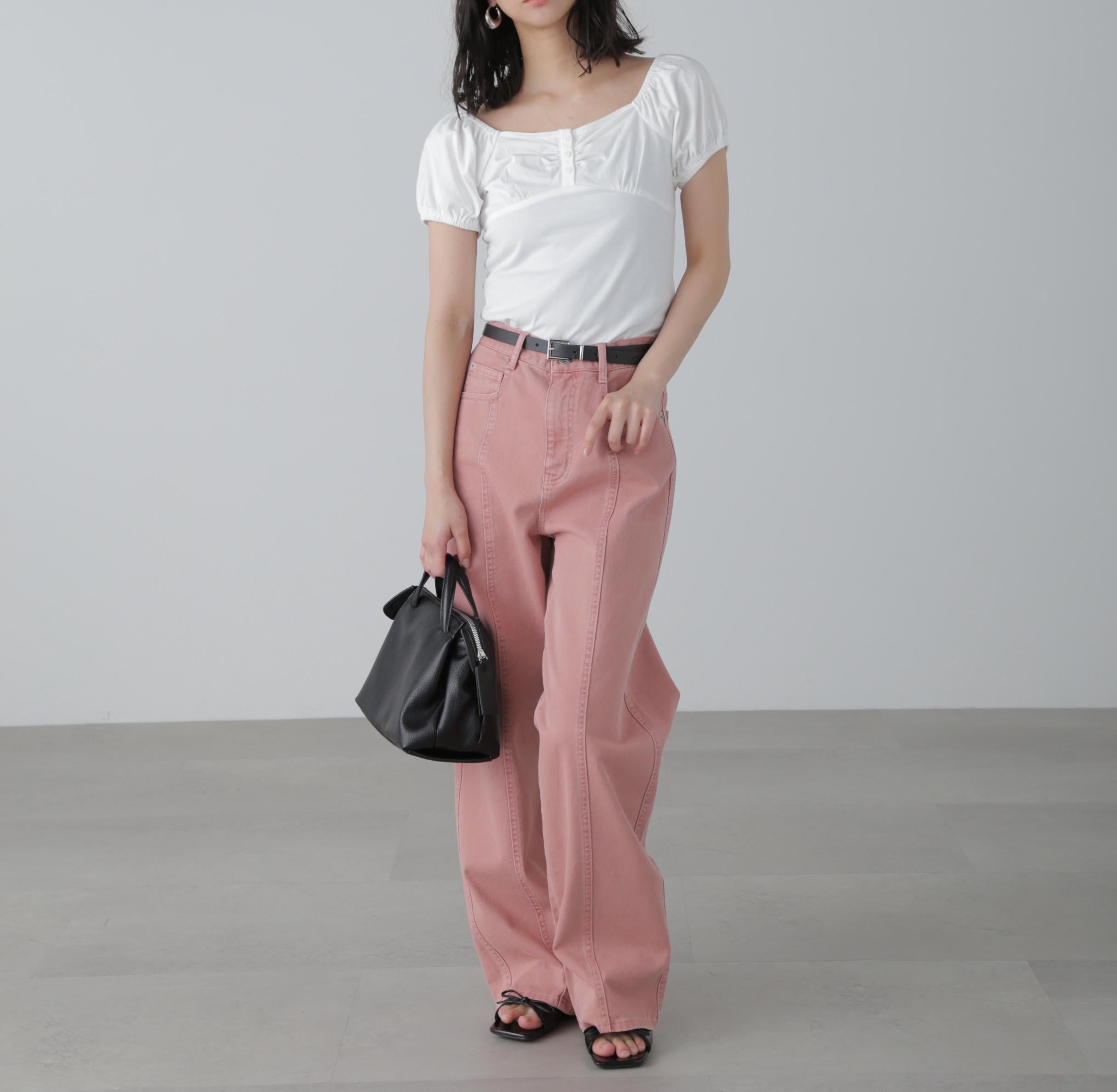 ワイドストレートカラーパンツ ピンク