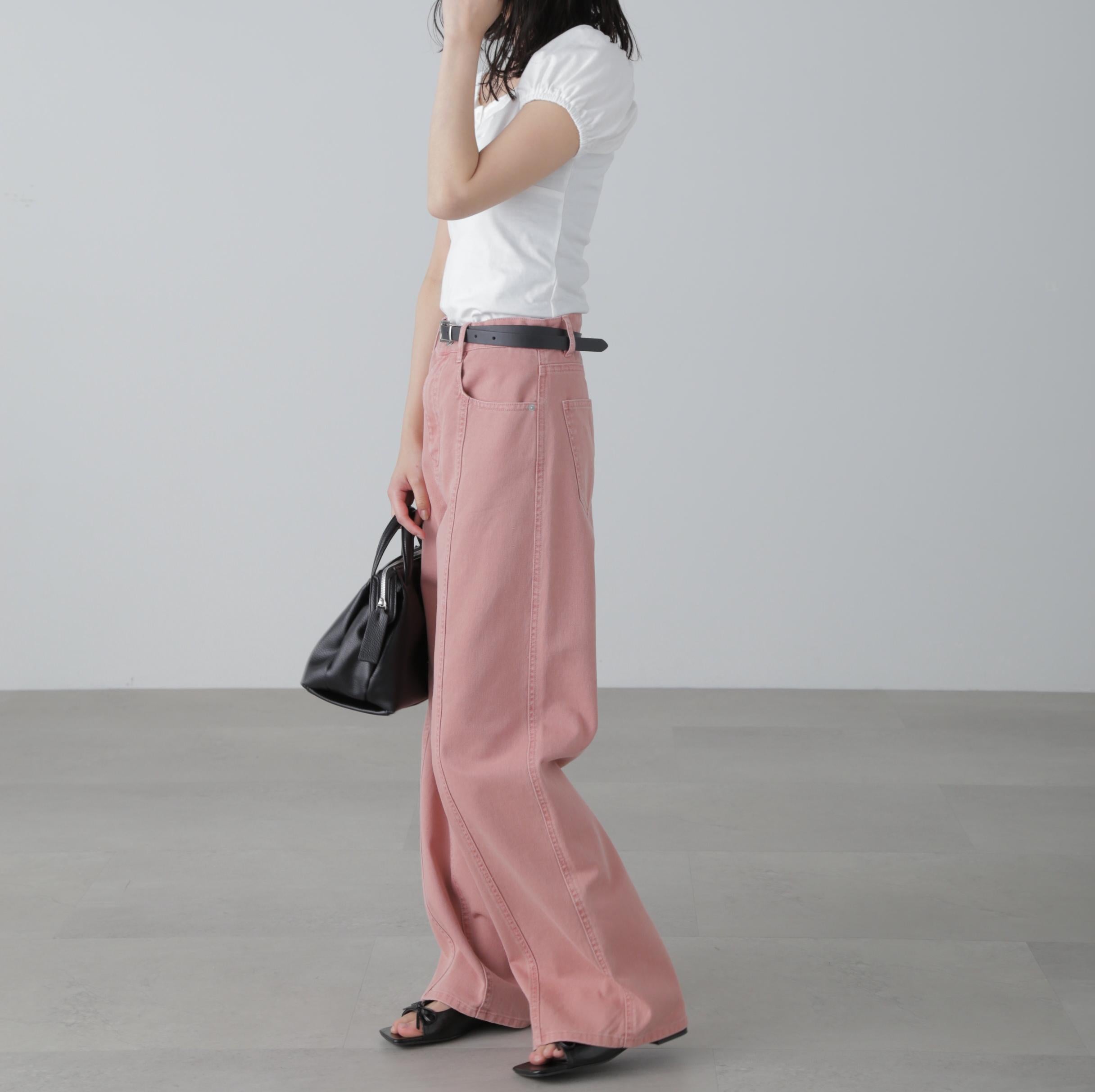 ワイドストレートカラーパンツ ピンク