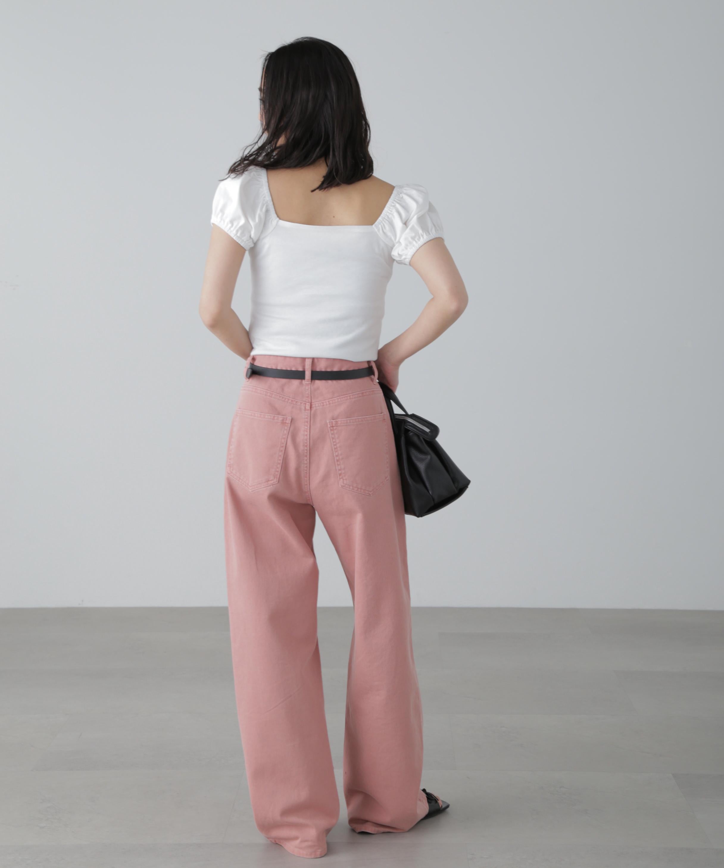 ワイドストレートカラーパンツ ピンク