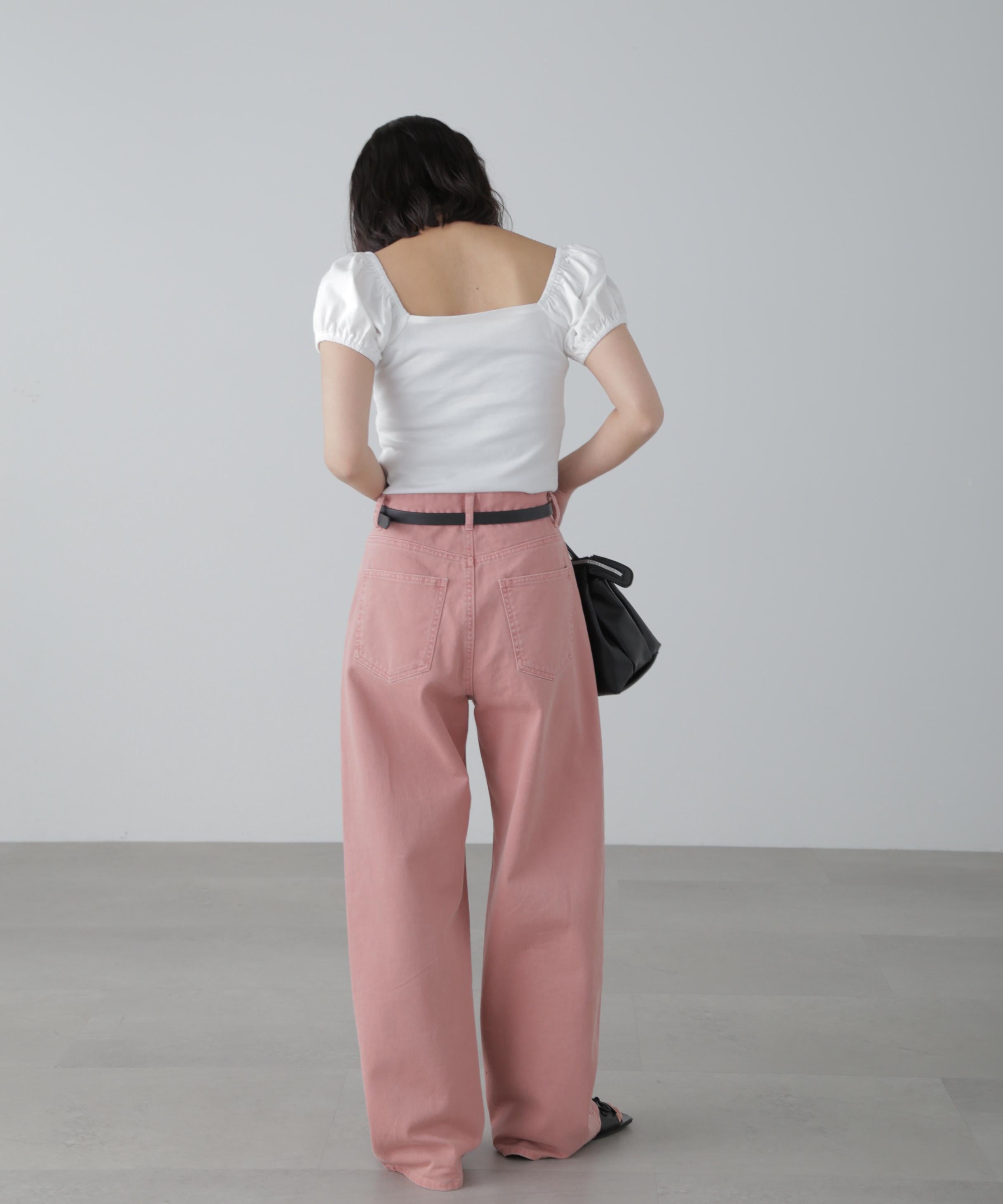 ワイドストレートカラーパンツ ピンク