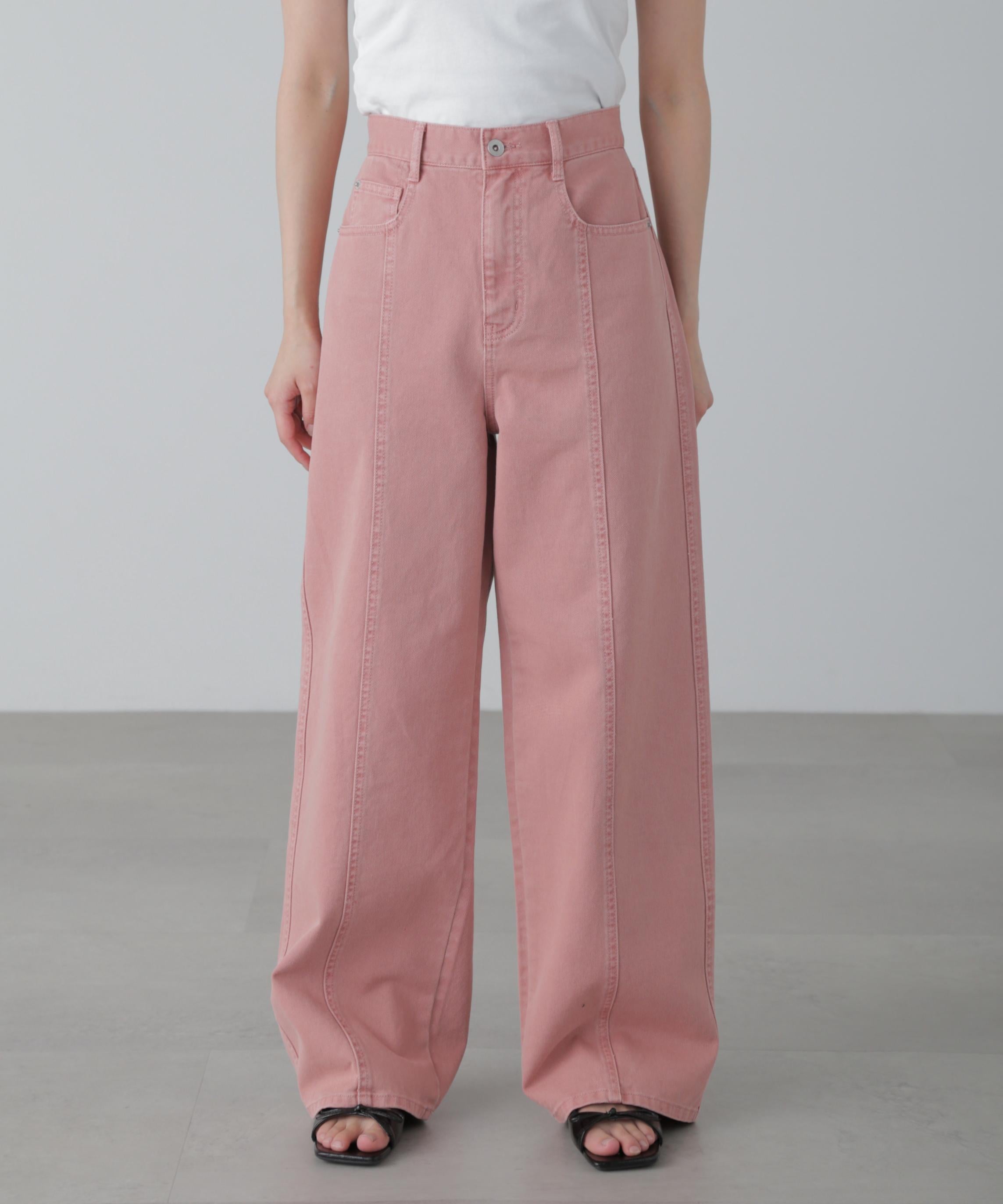 ワイドストレートカラーパンツ ピンク