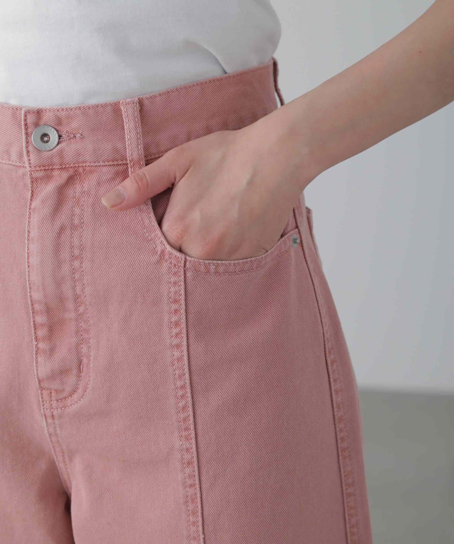 ワイドストレートカラーパンツ ピンク