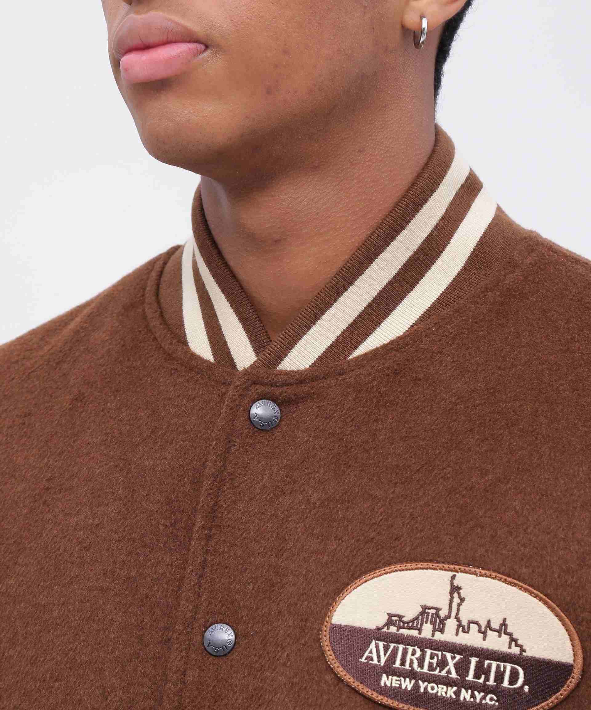 WOOL MOSSA VA>SITY JACKET / ウールモッサ バーシティ ジャケット ブラウン